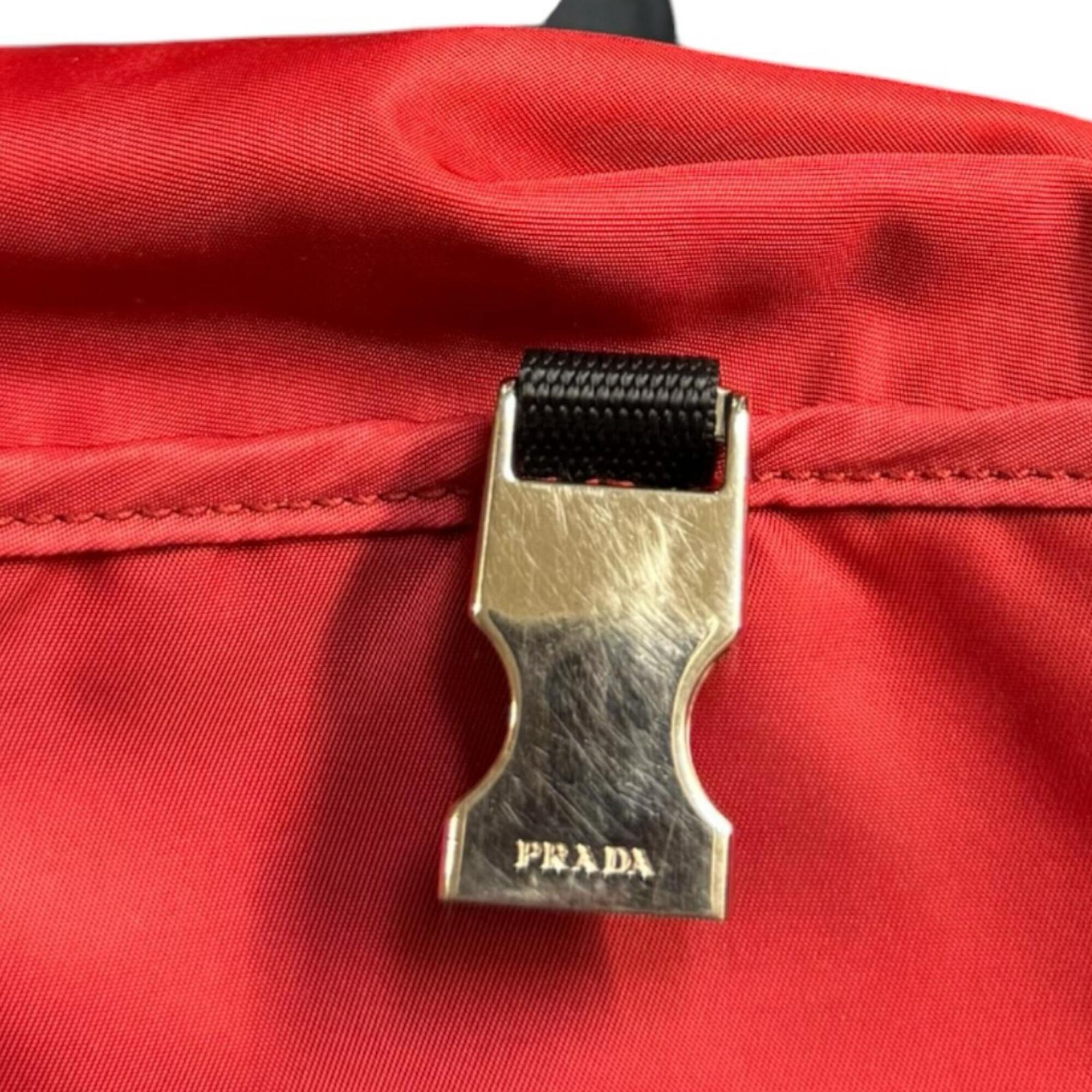 Prada Red Color Nylon Shoulder Bag (Pre-Owned)