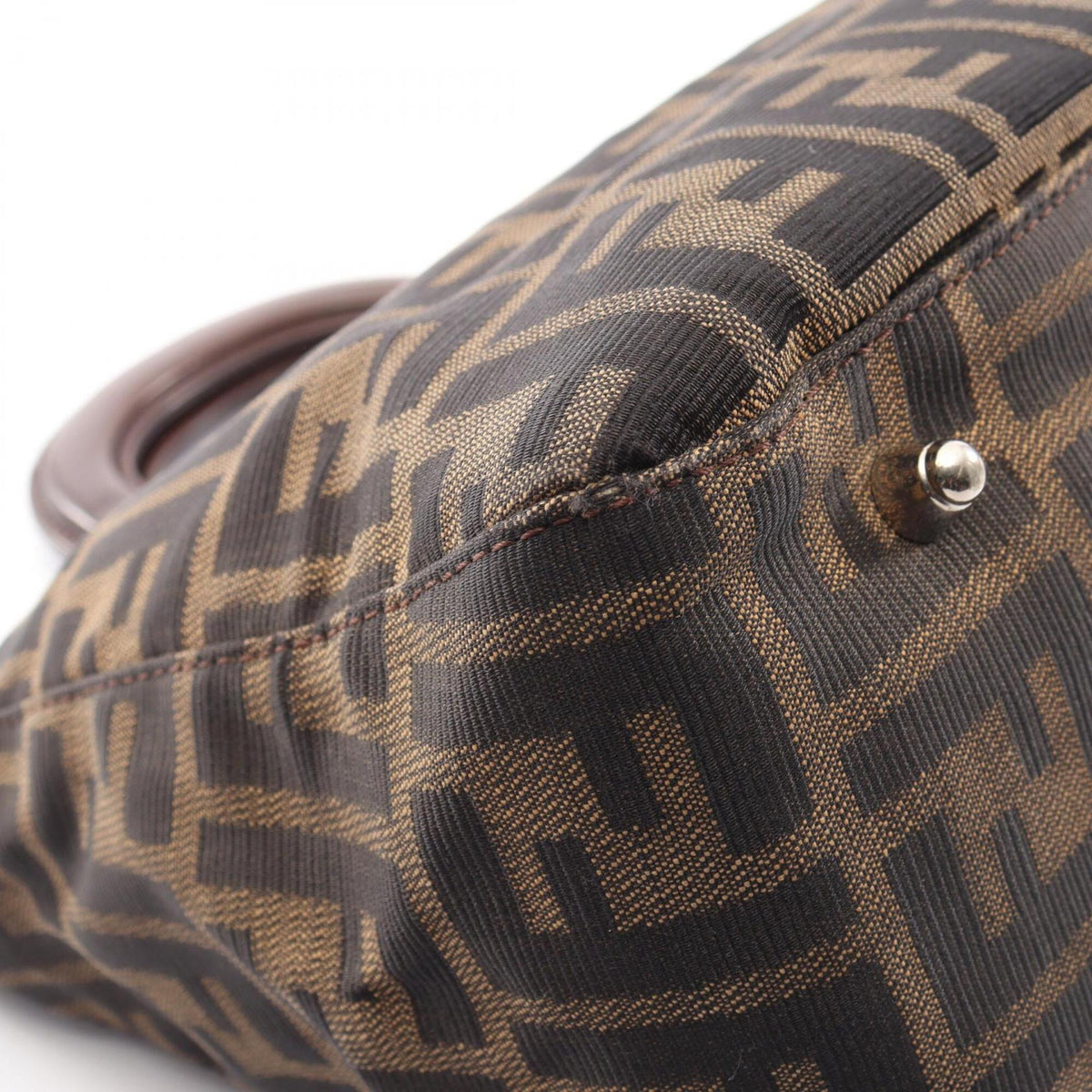 Fendi Beige Black Brown Leather Nylon Canvas Handbag (Pre-Owned)