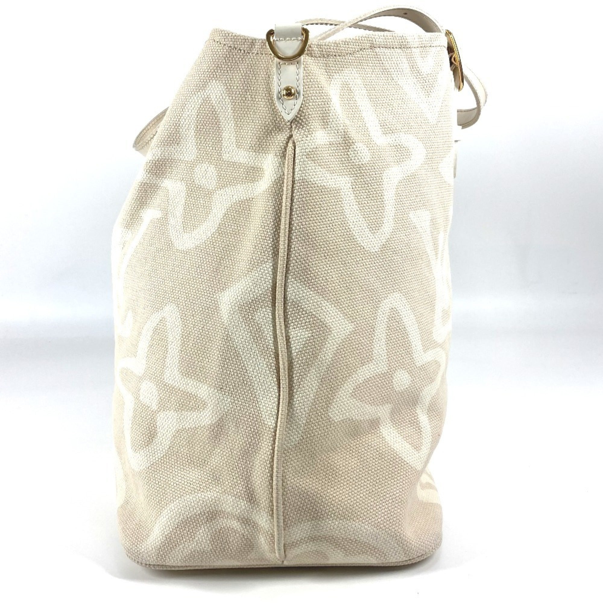 Louis Vuitton Beige Leather Canvas Shoulder Bag Tote Bag (Pre-Owned)