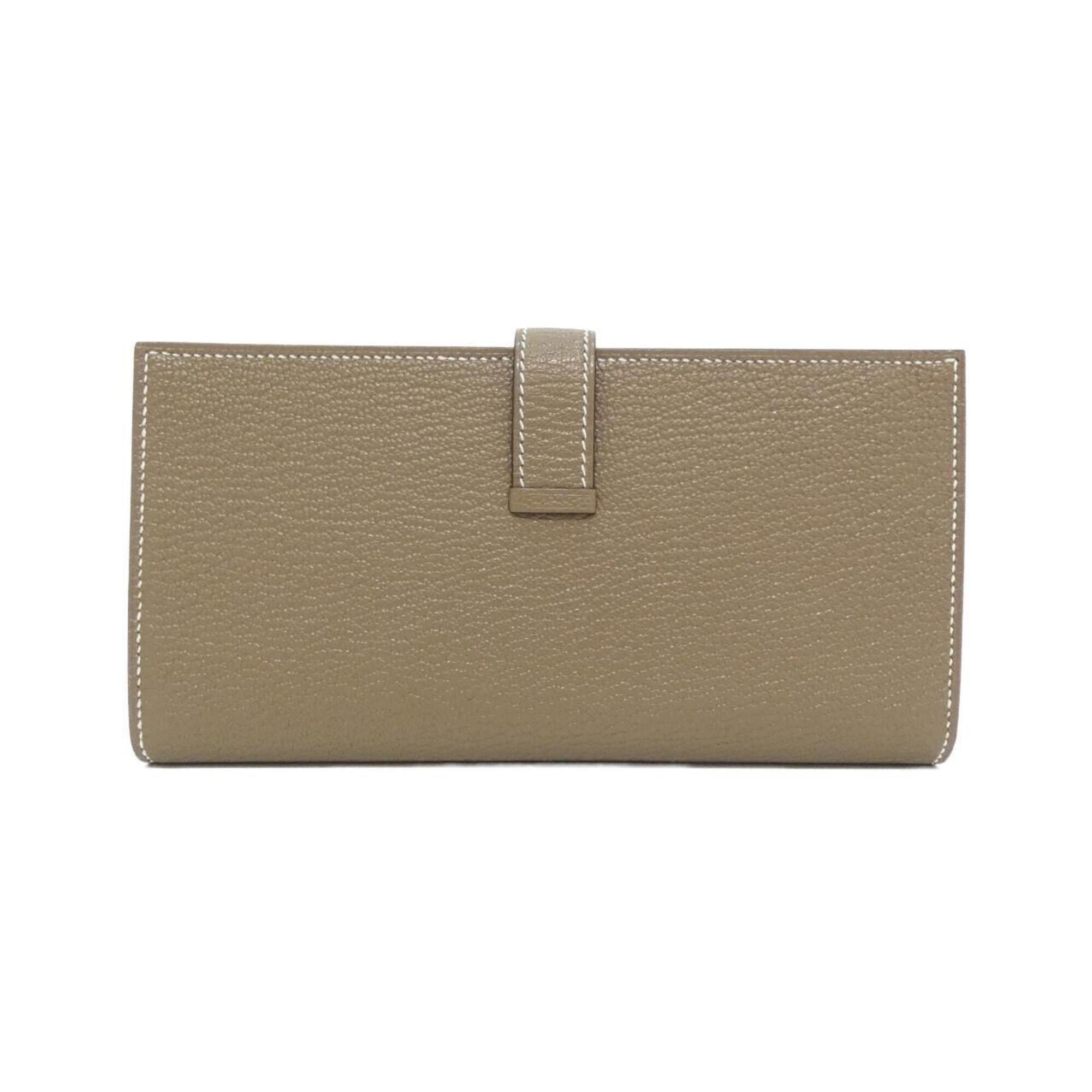 Hermes Etoupe Gray Chevre Leather Long Wallet (Bi-Fold) (Pre-Owned)