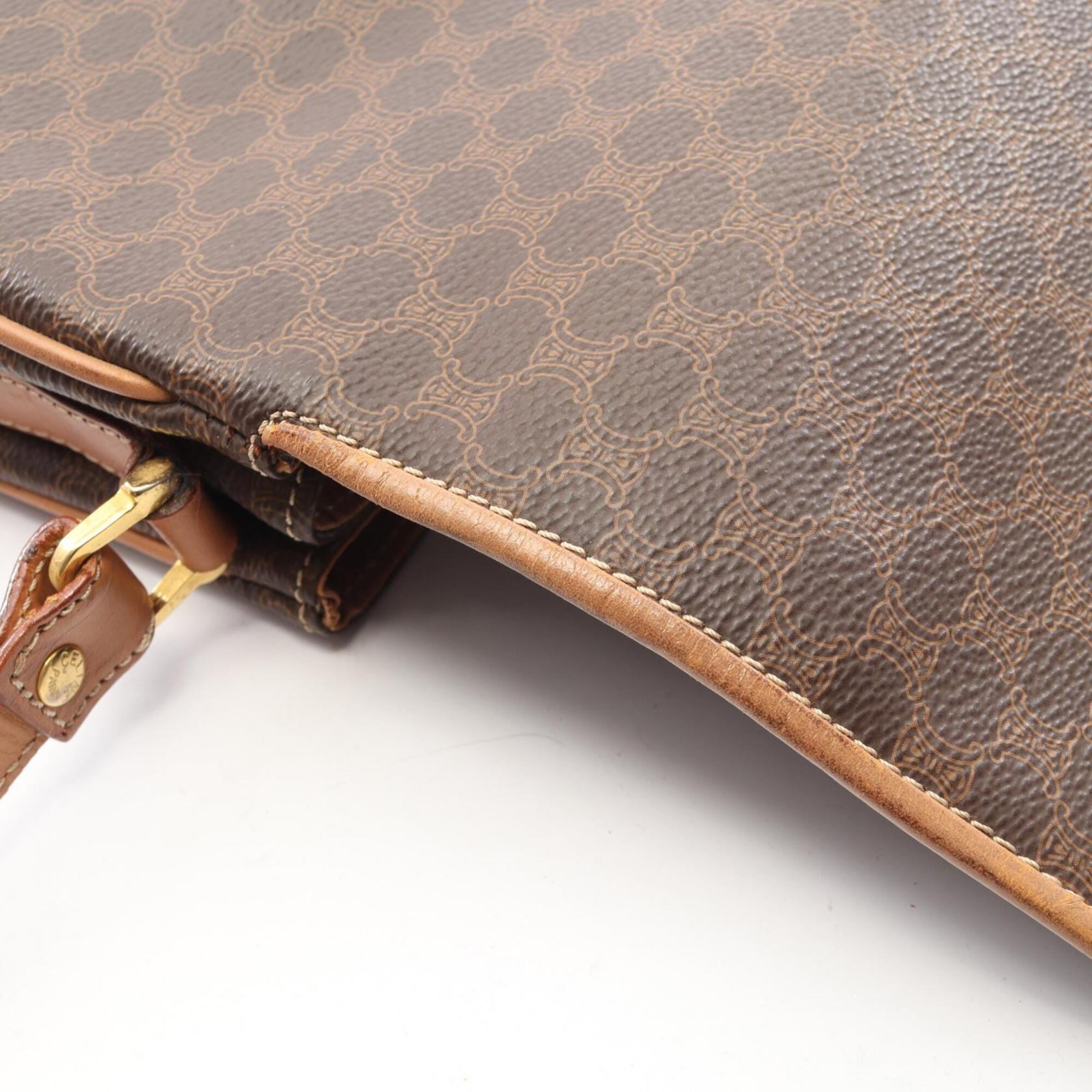 Celine Brown Coated Canvas Leather Handbag Shoulder Bag (Pre-Owned)