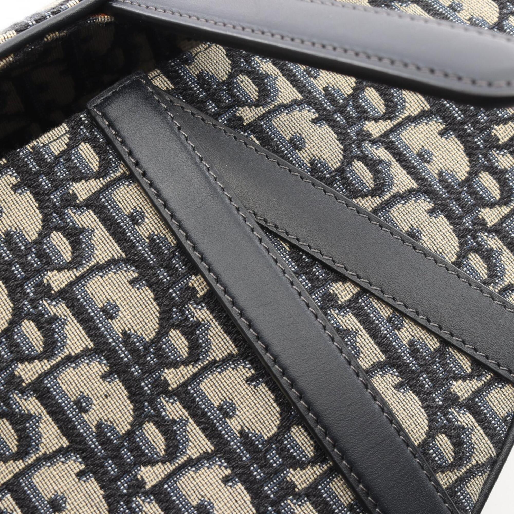 Christian Dior Beige Navy Canvas Leather Handbag Saddle Bag (Pre-Owned)