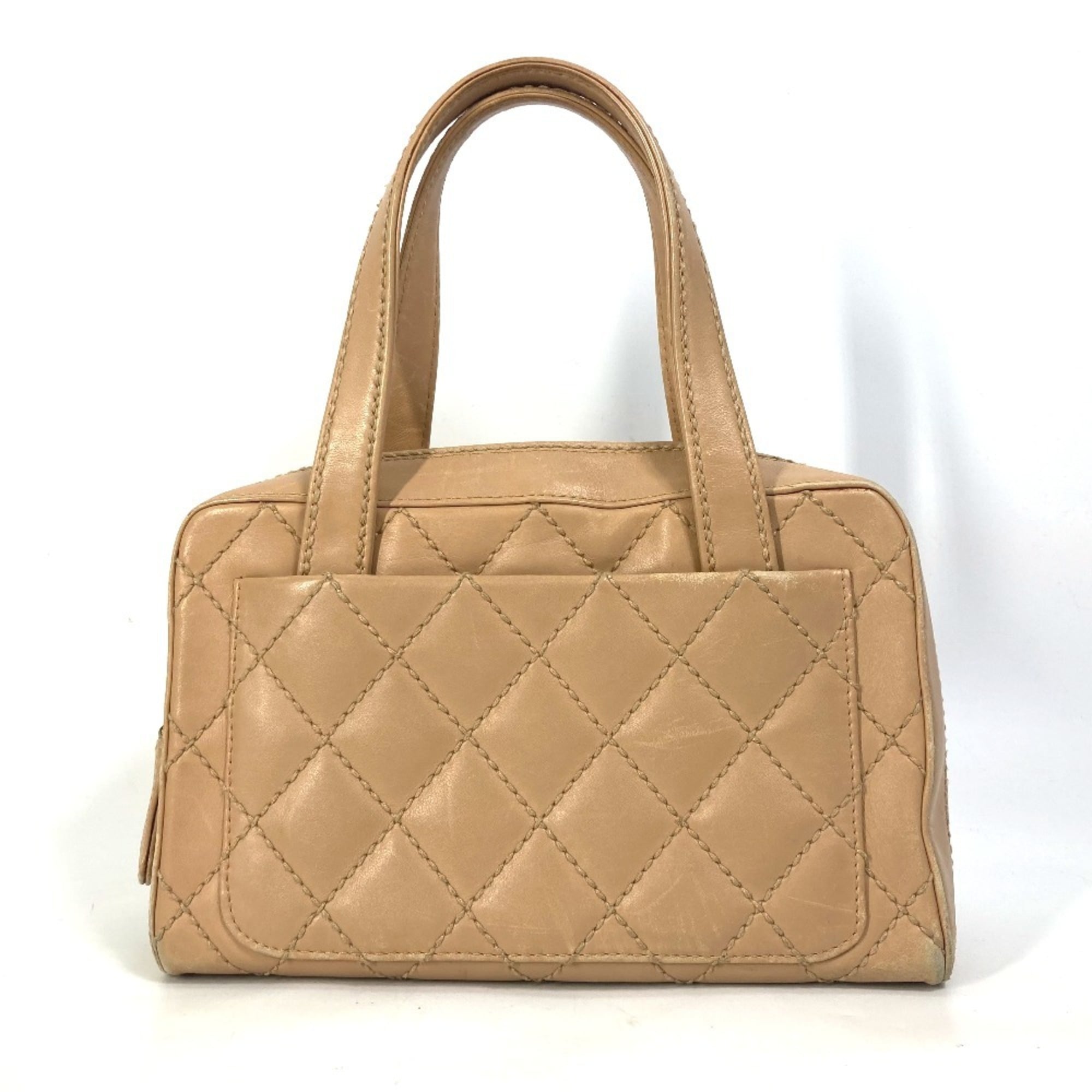Chanel Wild Stitch Beige Leather Handbag (Pre-Owned)