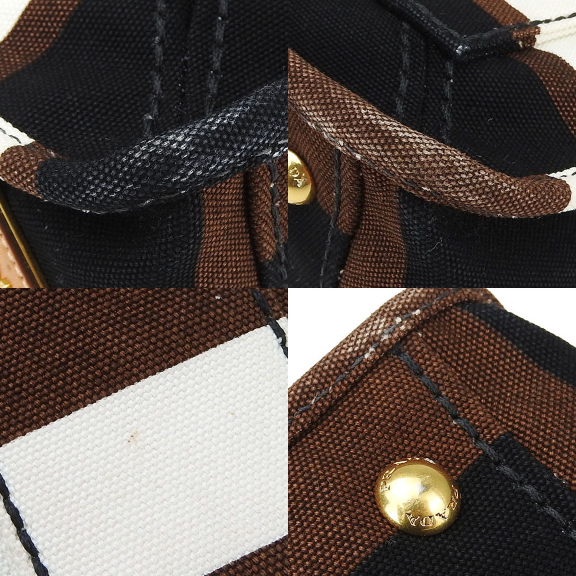 Prada Black Brown White Canvas Handbag (Pre-Owned)
