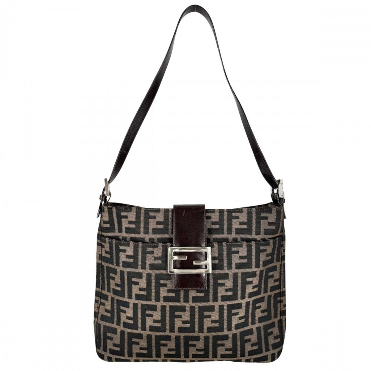 Fendi Zucca Brown Canvas Leather Shoulder Bag (Pre-Owned)