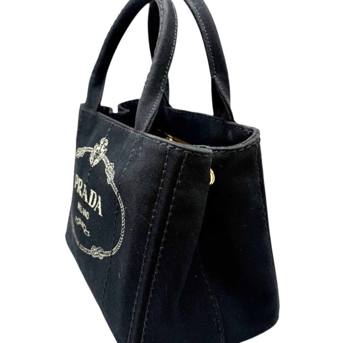 Prada Black Canvas Handbag Shoulder Bag (Pre-Owned)