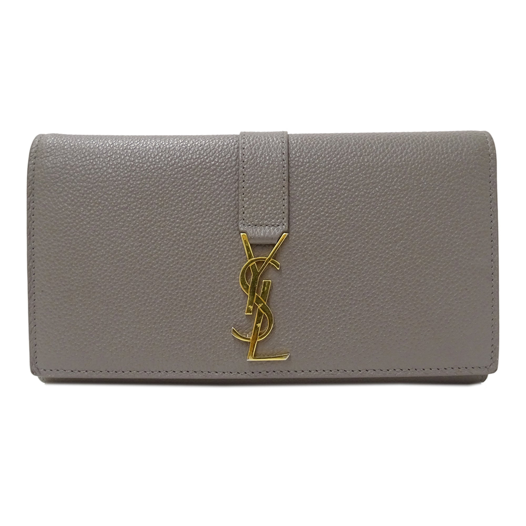 Saint Laurent Gray Leather Long Wallet (Bi-Fold) (Pre-Owned)
