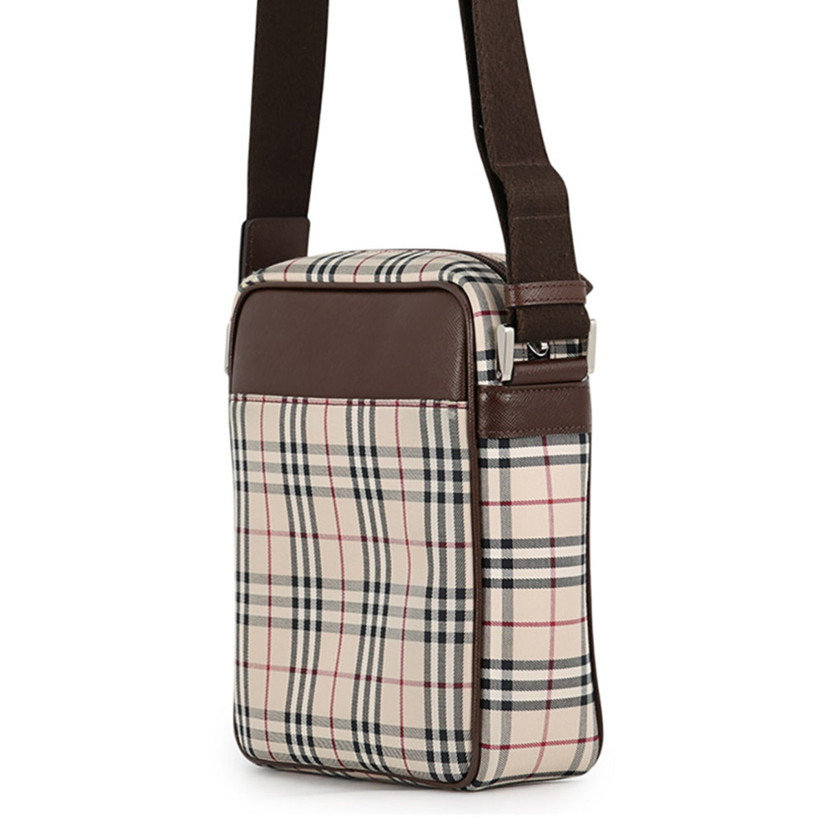 Burberry Beige Black Red Color Canvas Leather Shoulder Bag (Pre-Owned)