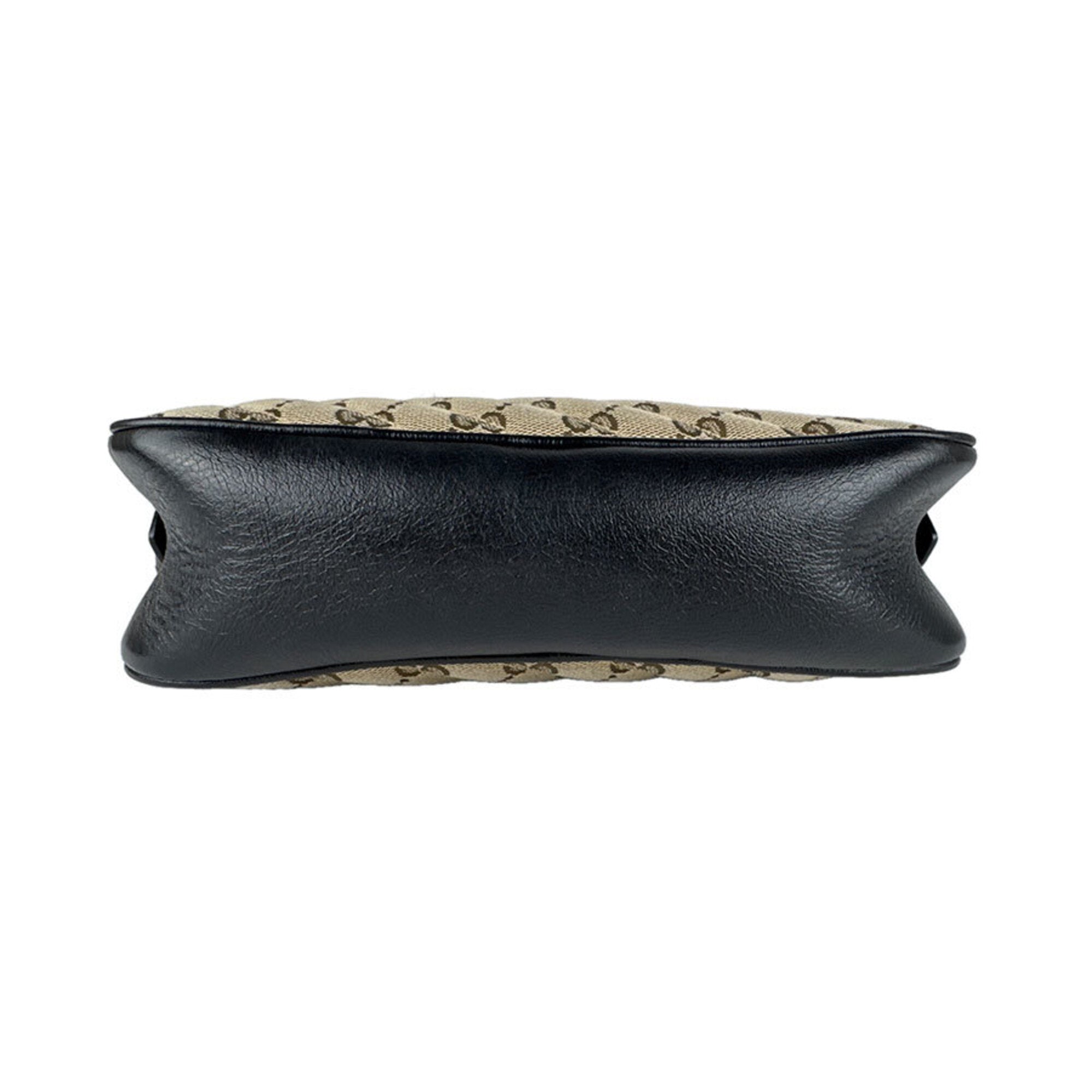 Gucci Black Brown Gg Canvas Leather Shoulder Bag (Pre-Owned)