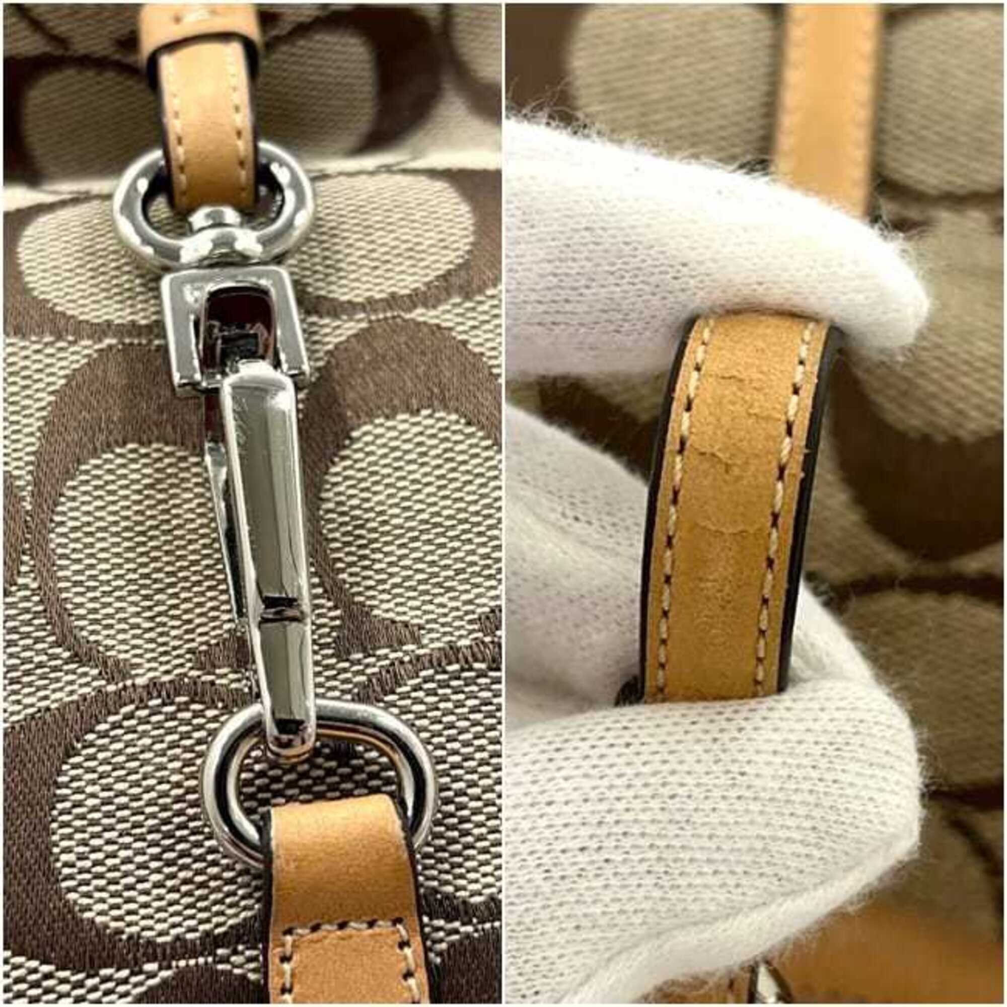 Coach Beige Canvas Leather Handbag (Pre-Owned)