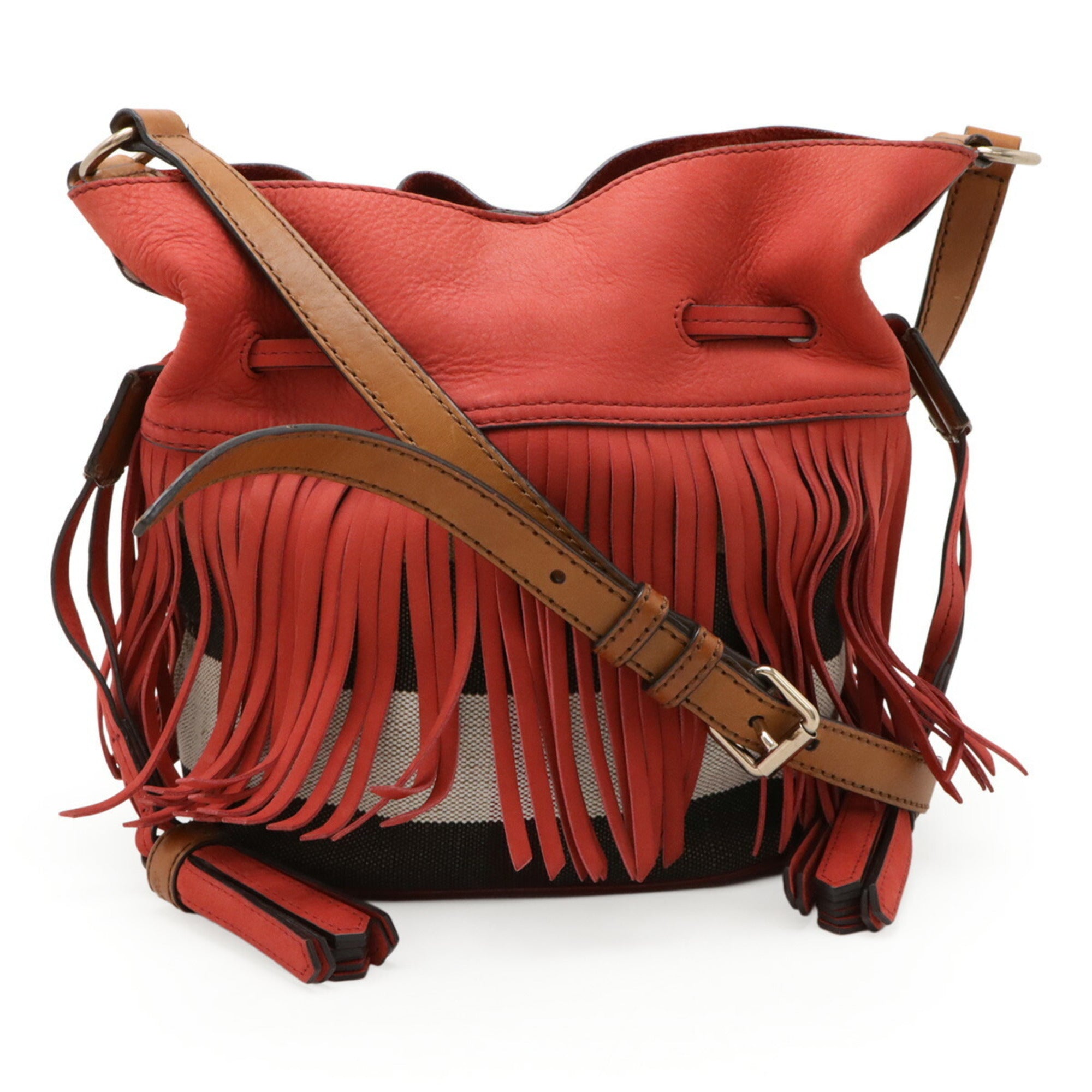 Burberry Brown Red Color Suede Canvas Leather Shoulder Bag (Pre-Owned)
