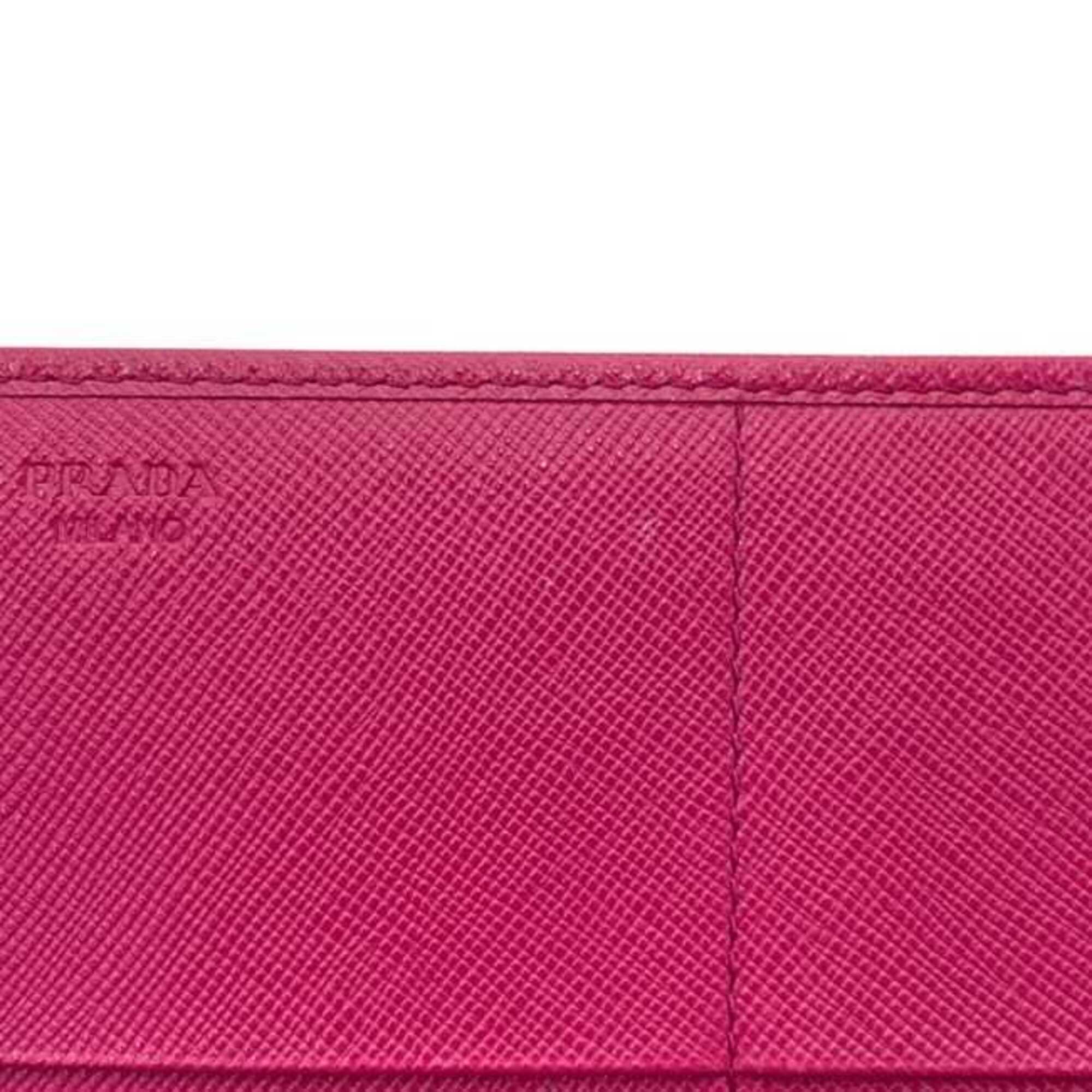 Prada Fuxia Pink Nylon Leather Long Wallet (Bi-Fold) (Pre-Owned)