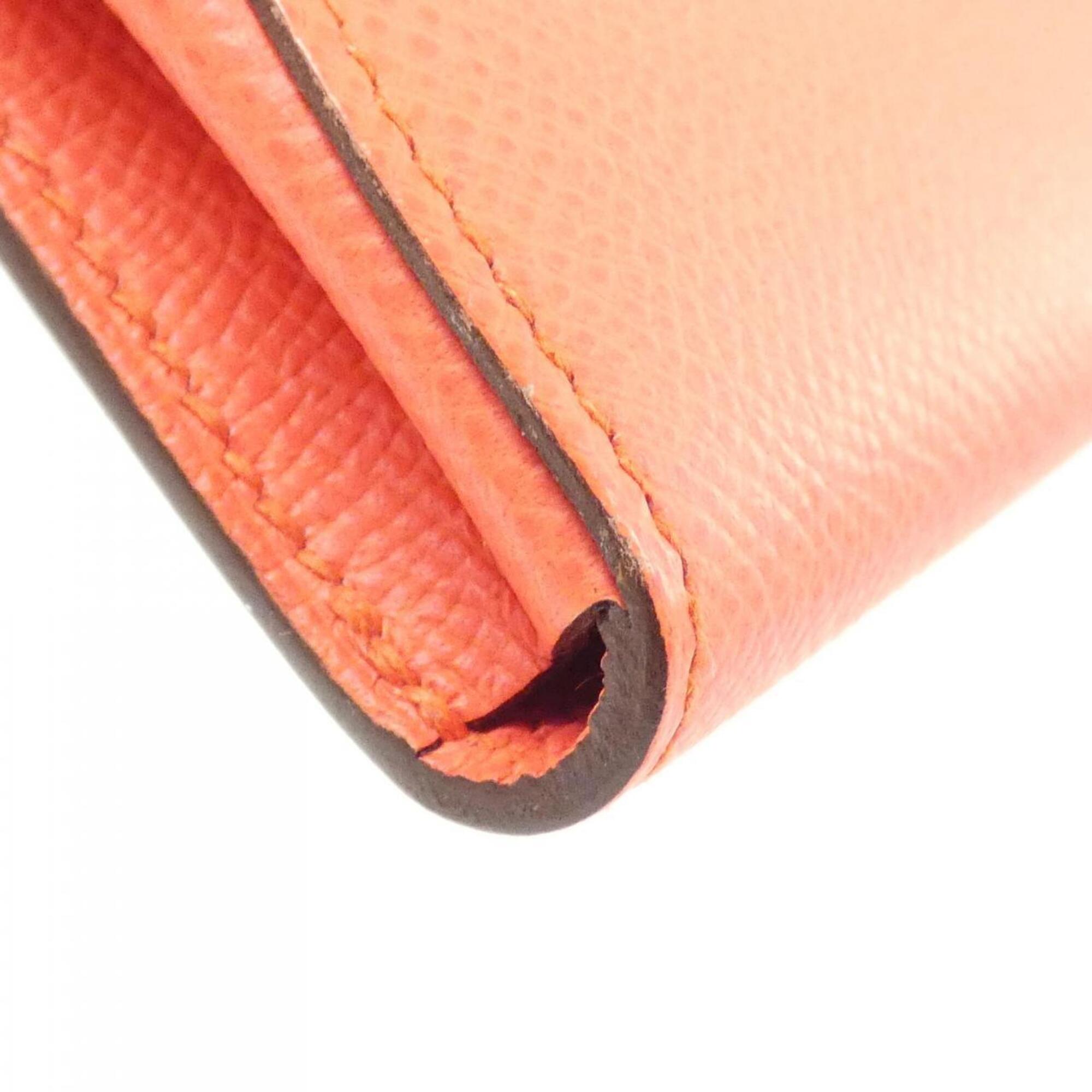 Hermes Pink Red Orange Epsom Leather Chain/Shoulder Wallet (Pre-Owned)