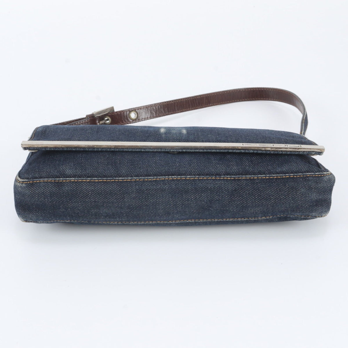 Fendi Navy Leather Canvas Handbag Shoulder Bag Tote Bag (Pre-Owned)