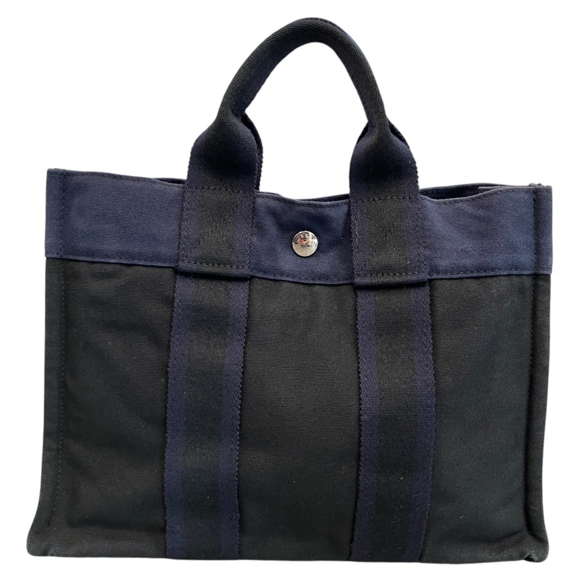 Hermes Navy Canvas Handbag Tote Bag (Pre-Owned)