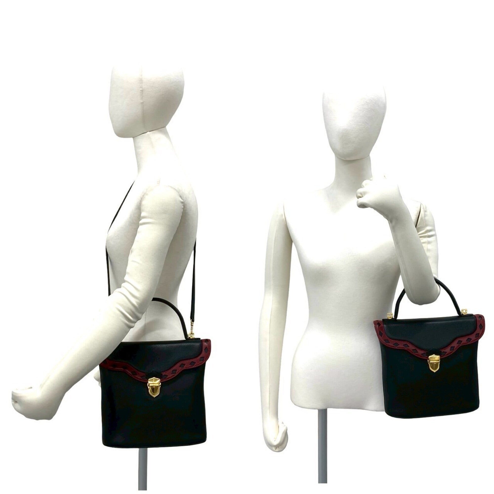 Yves Saint Laurent Black Red Color Leather Handbag Shoulder Bag (Pre-Owned)