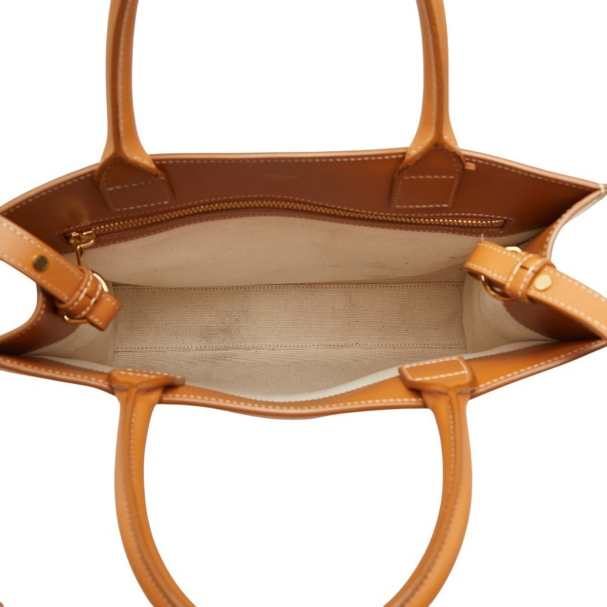 Celine Cabas Brown Ivory Canvas Leather Handbag Shoulder Bag (Pre-Owned)