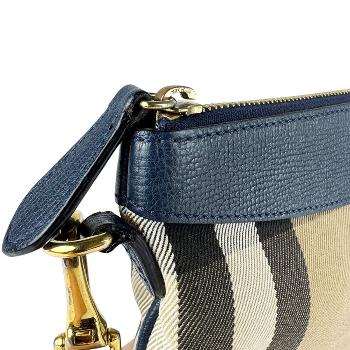 Burberry Beige Navy Canvas Leather Shoulder Bag (Pre-Owned)