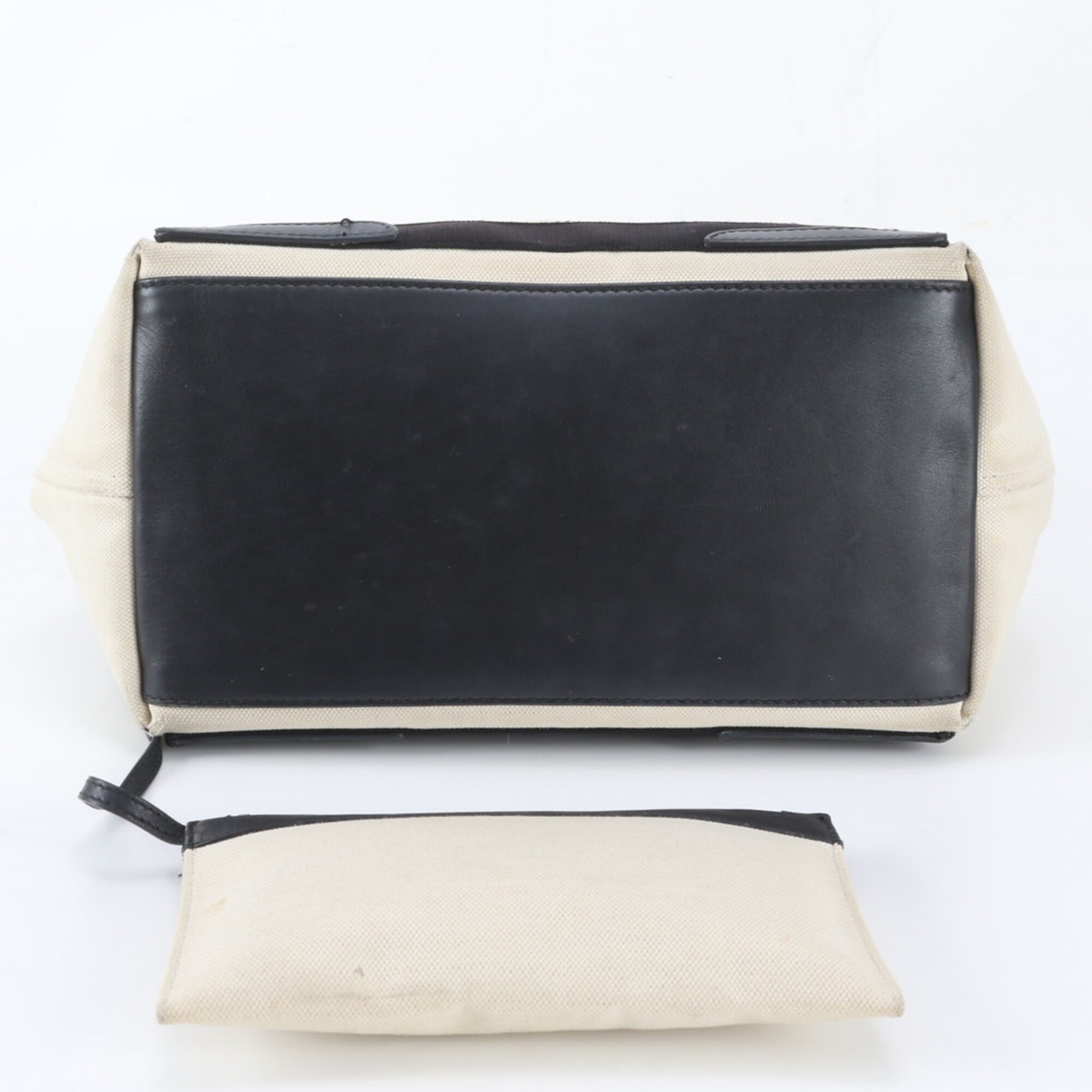 Balenciaga Beige Black Canvas Leather Handbag Pouch Tote Bag (Pre-Owned)