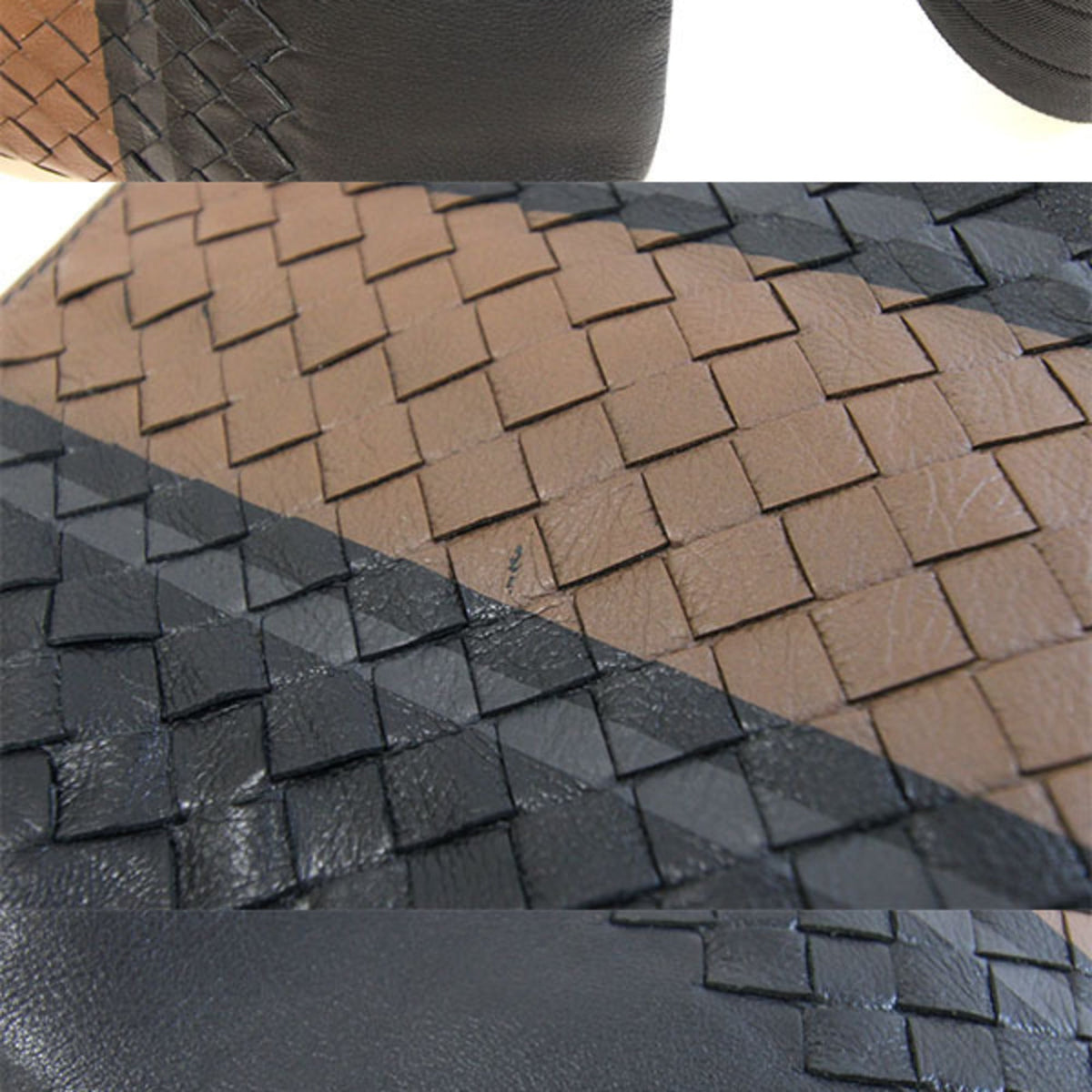 Bottega Veneta Intrecciato Black Brown Leather Shoulder Bag (Pre-Owned)