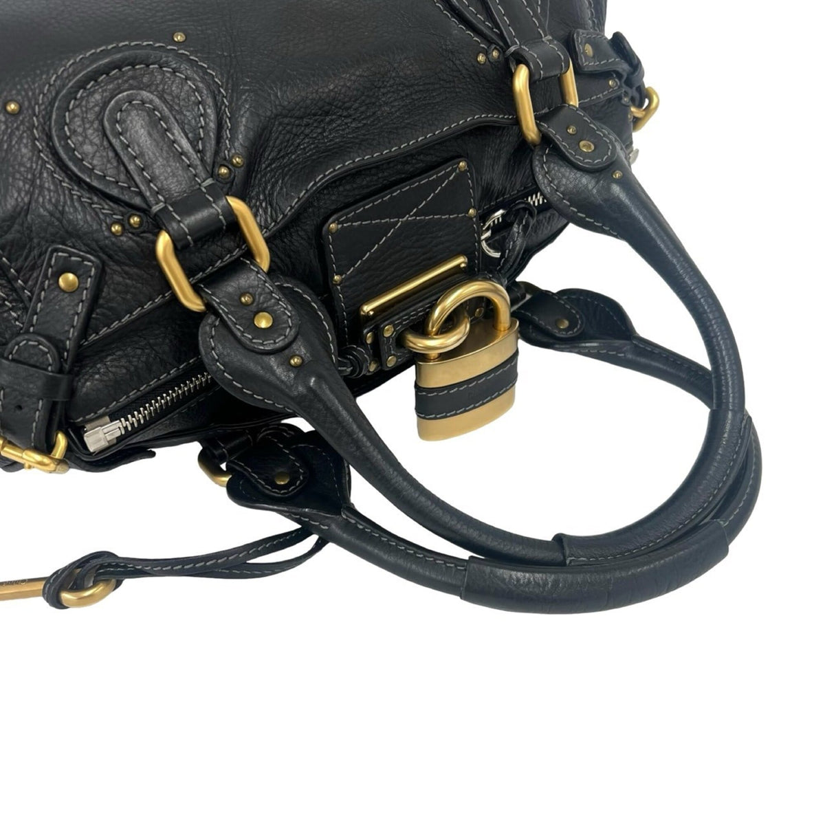 Chloé Black Leather Boston Bag Handbag Tote Bag (Pre-Owned)
