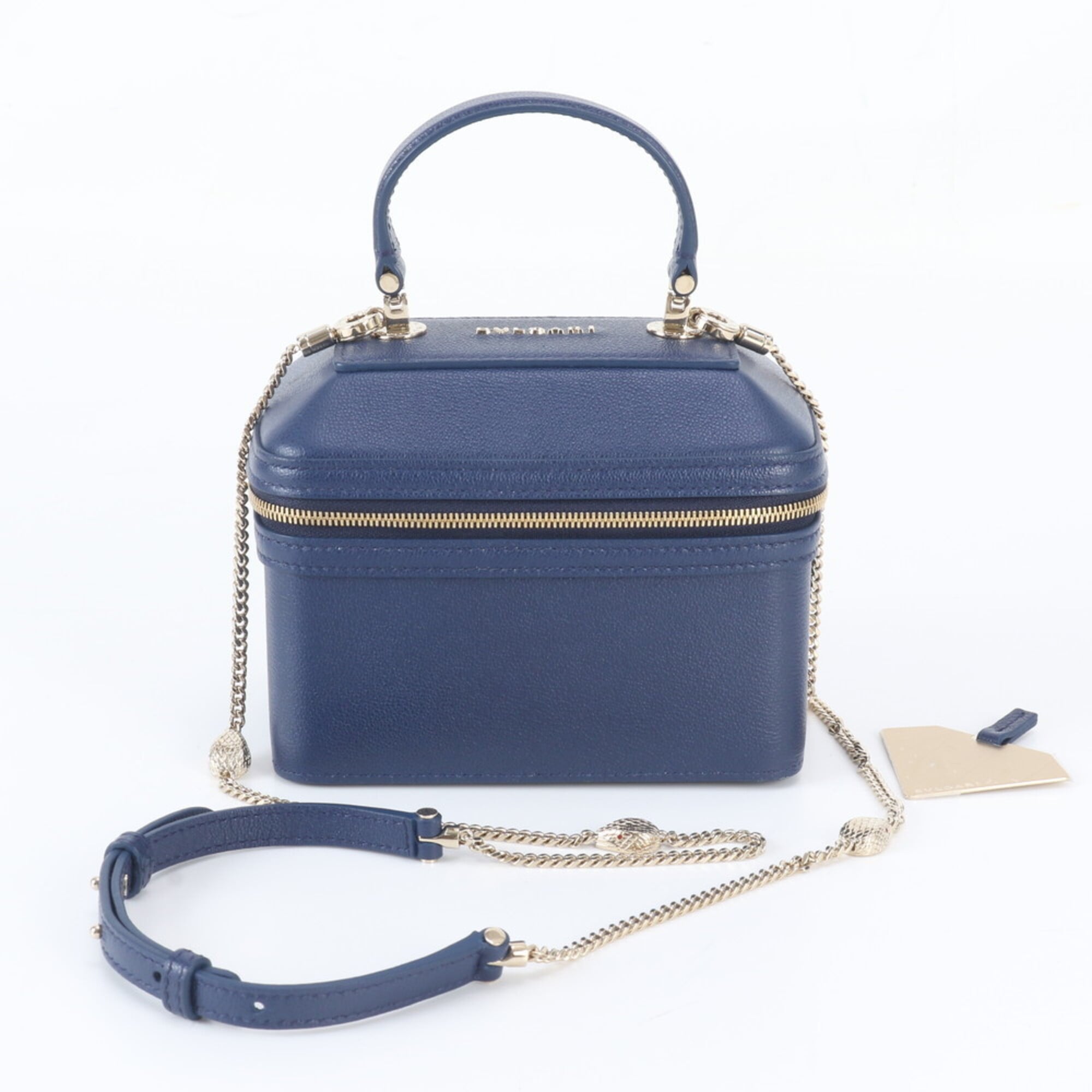 Bvlgari Navy Leather Handbag Shoulder Bag Vanity Bag (Pre-Owned)