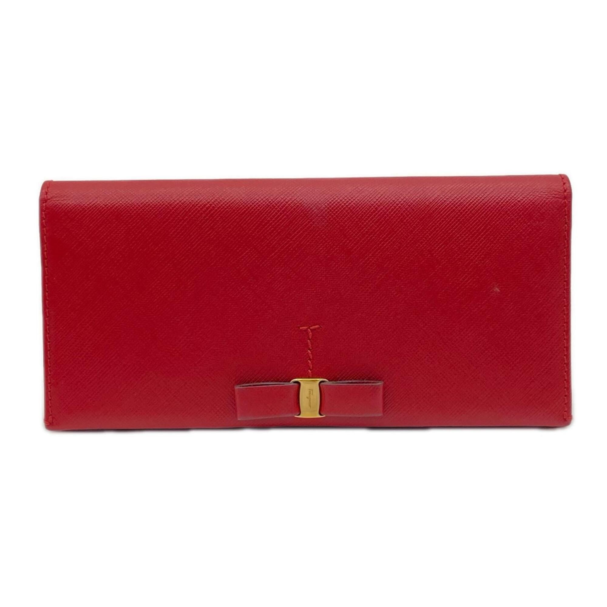 Salvatore Ferragamo Red Color Leather Long Wallet (Bi-Fold) (Pre-Owned)