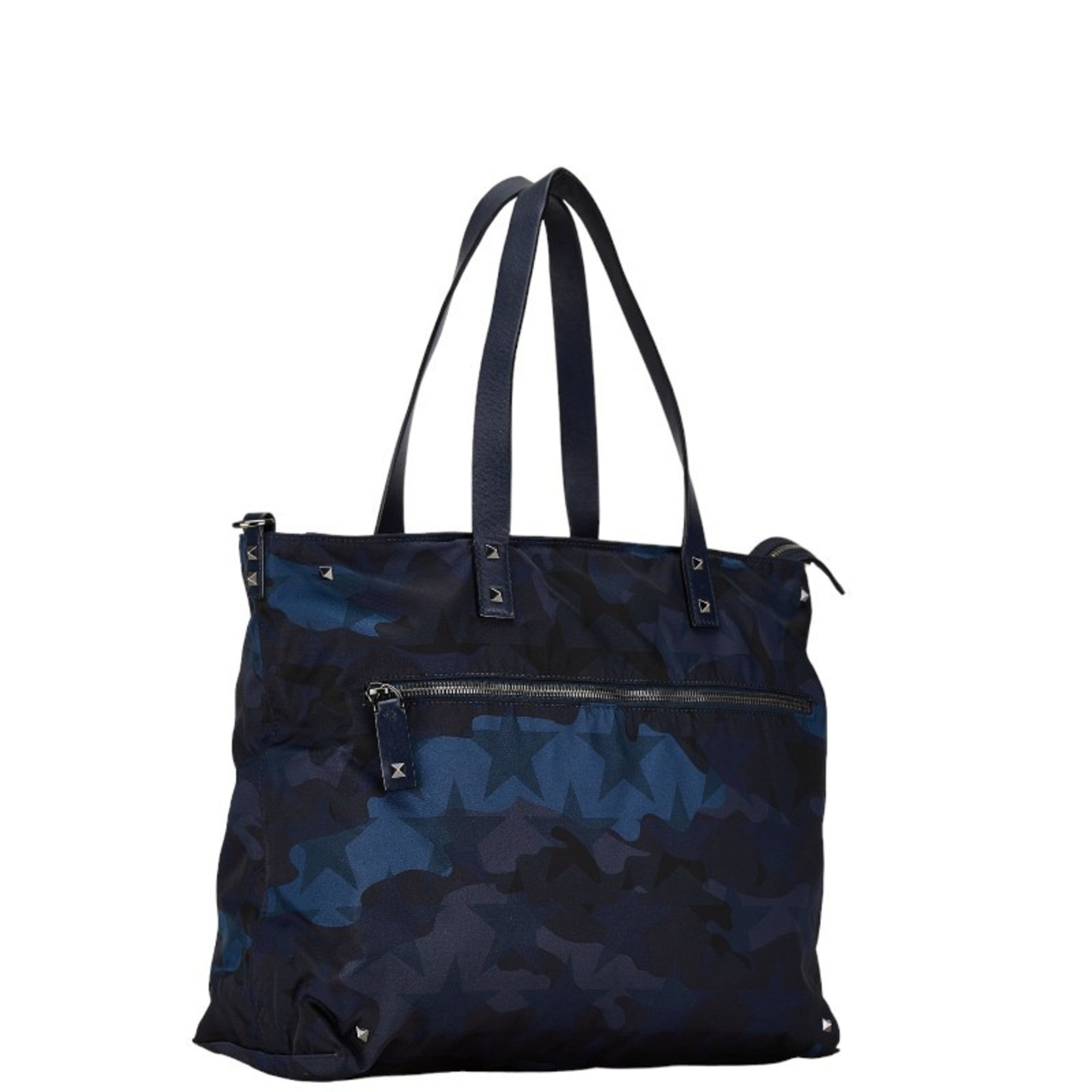 Valentino Blue Camouflage Navy Nylon Leather Shoulder Bag Tote Bag (Pre-Owned)
