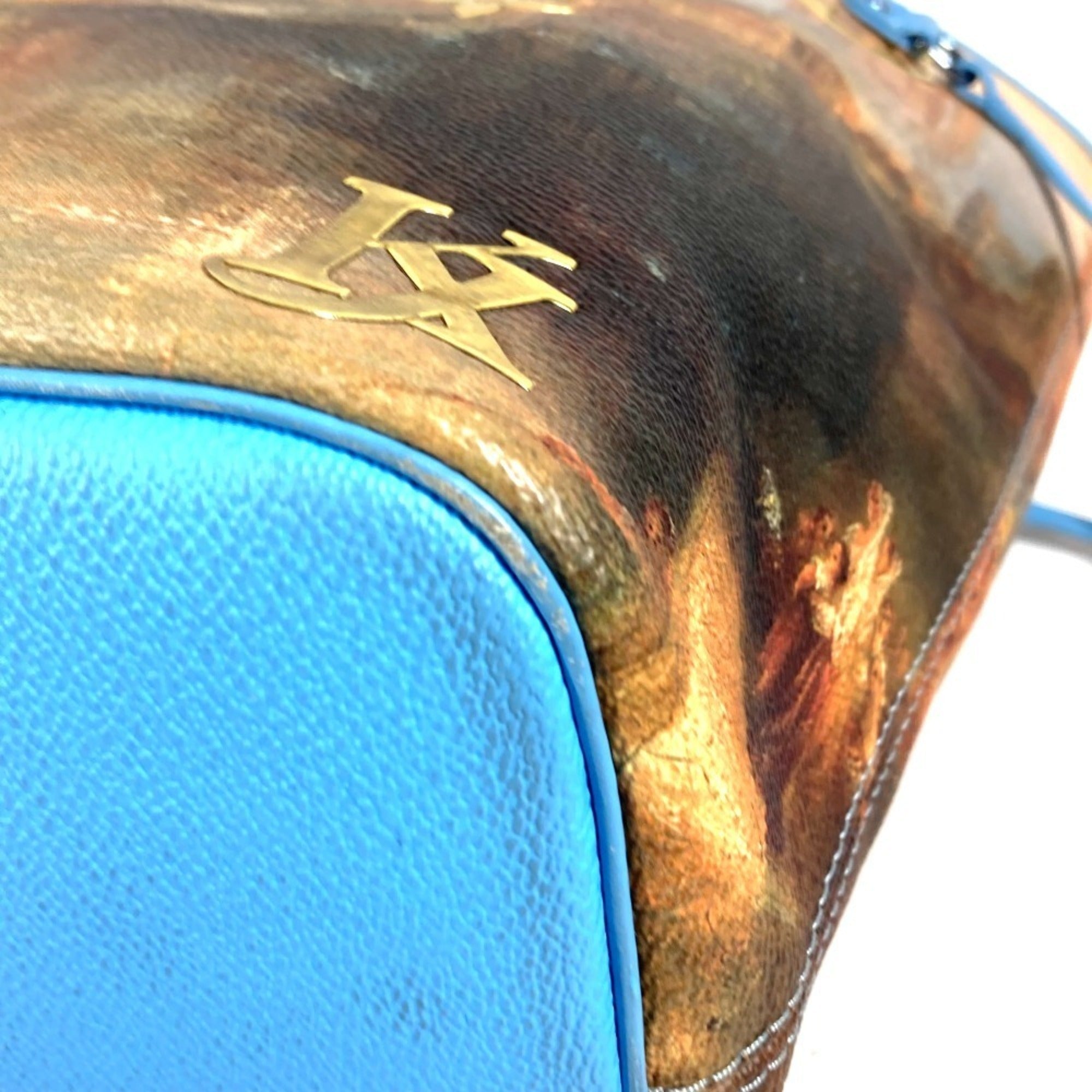 Louis Vuitton Blue Leather Coated Canvas Pouch Shoulder Bag Tote Bag (Pre-Owned)