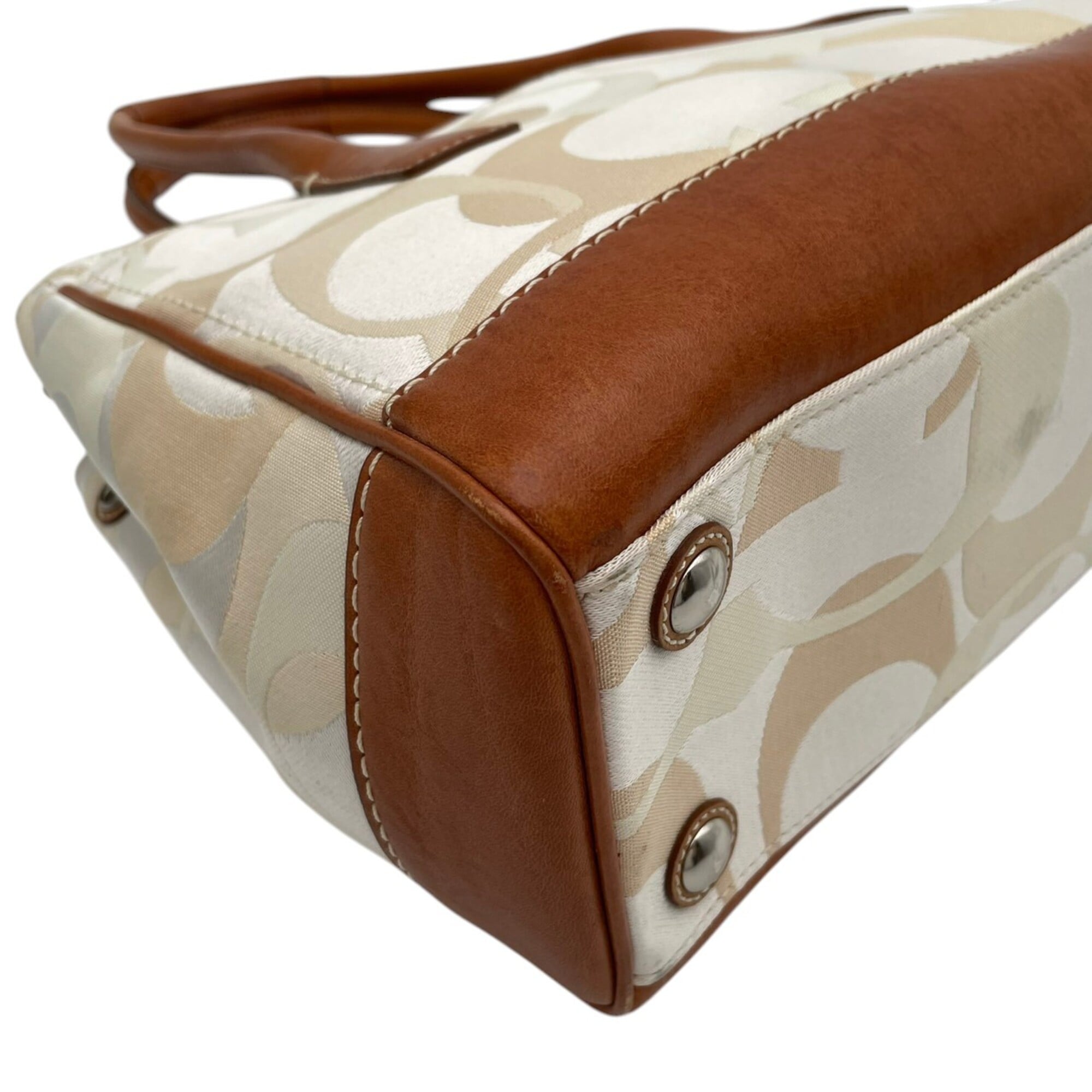 Coach Ivory Canvas Leather Handbag Tote Bag (Pre-Owned)