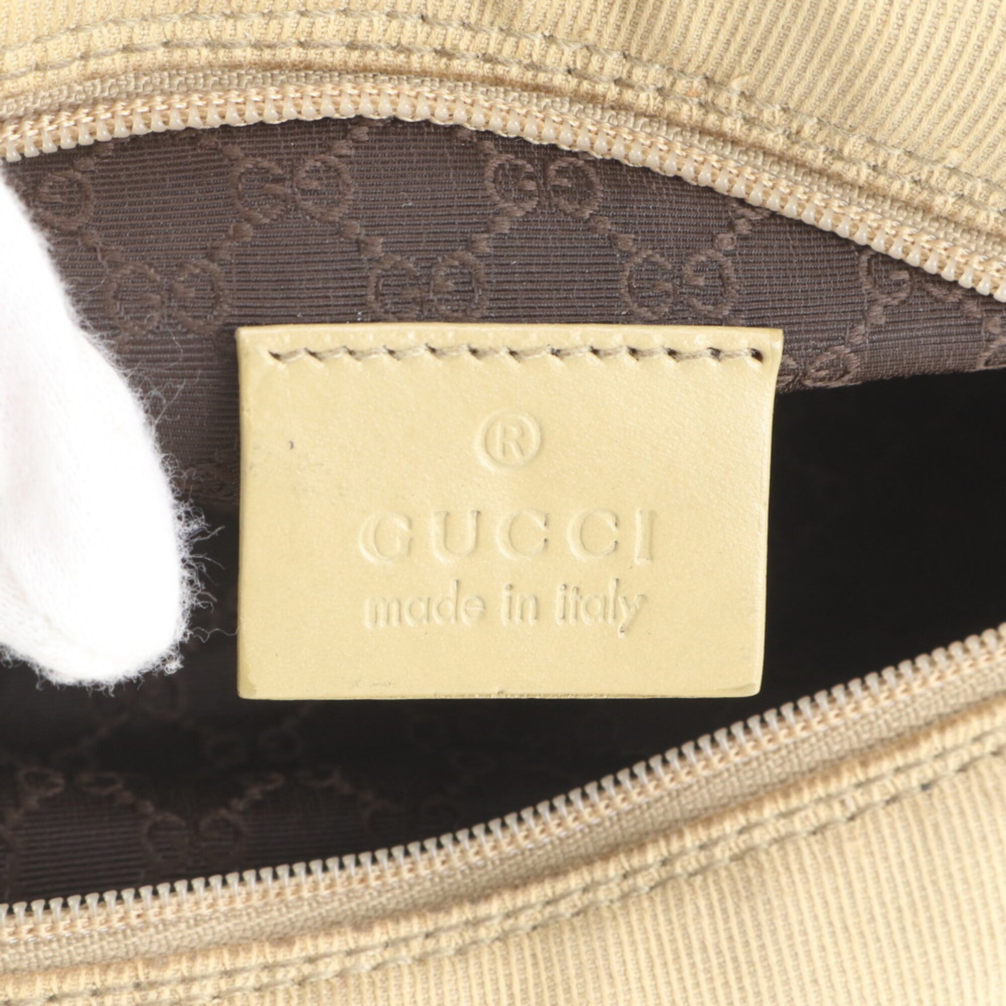 Gucci Beige Leather Canvas Handbag Shoulder Bag (Pre-Owned)