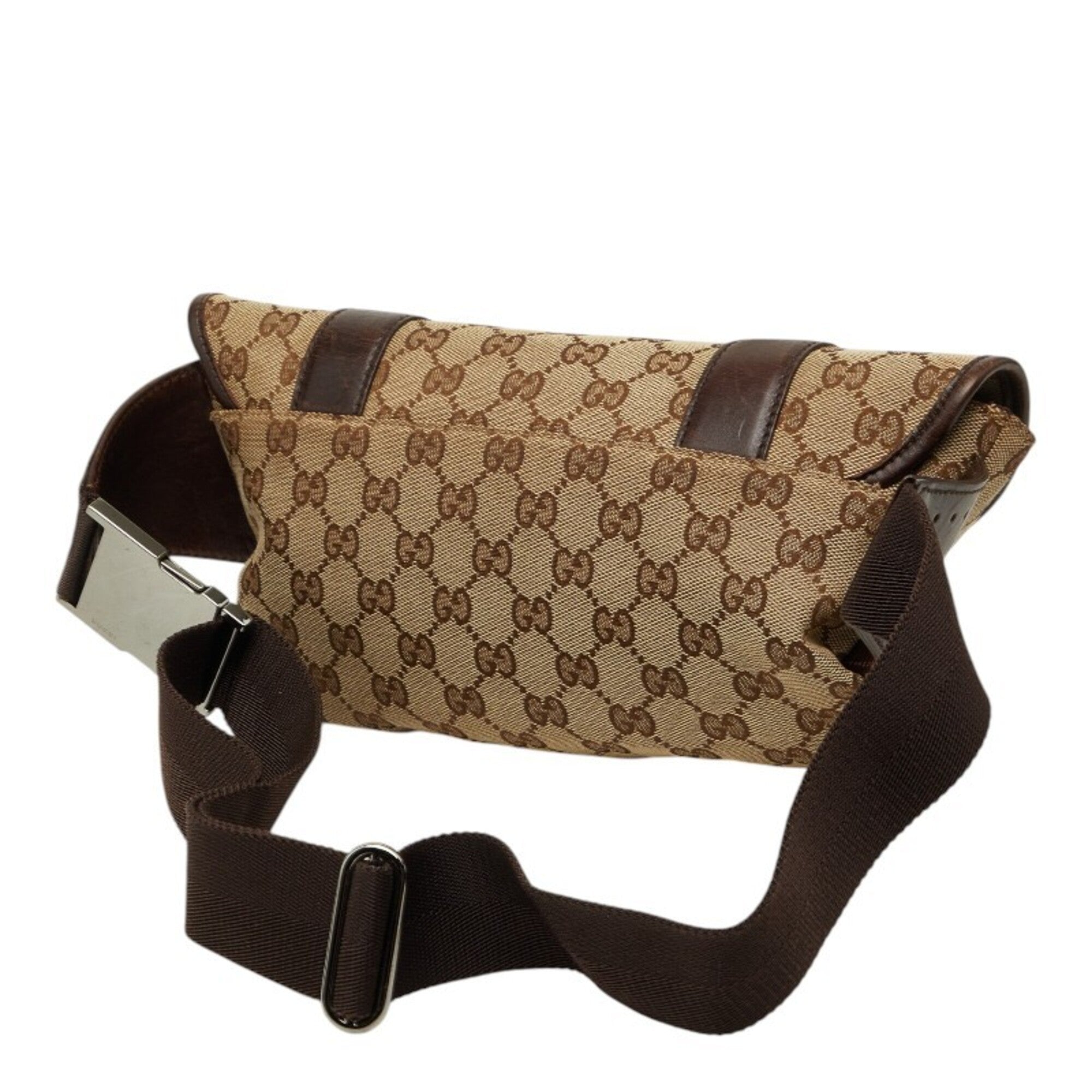 Gucci Beige Brown Canvas Leather Sling Bag (Pre-Owned)