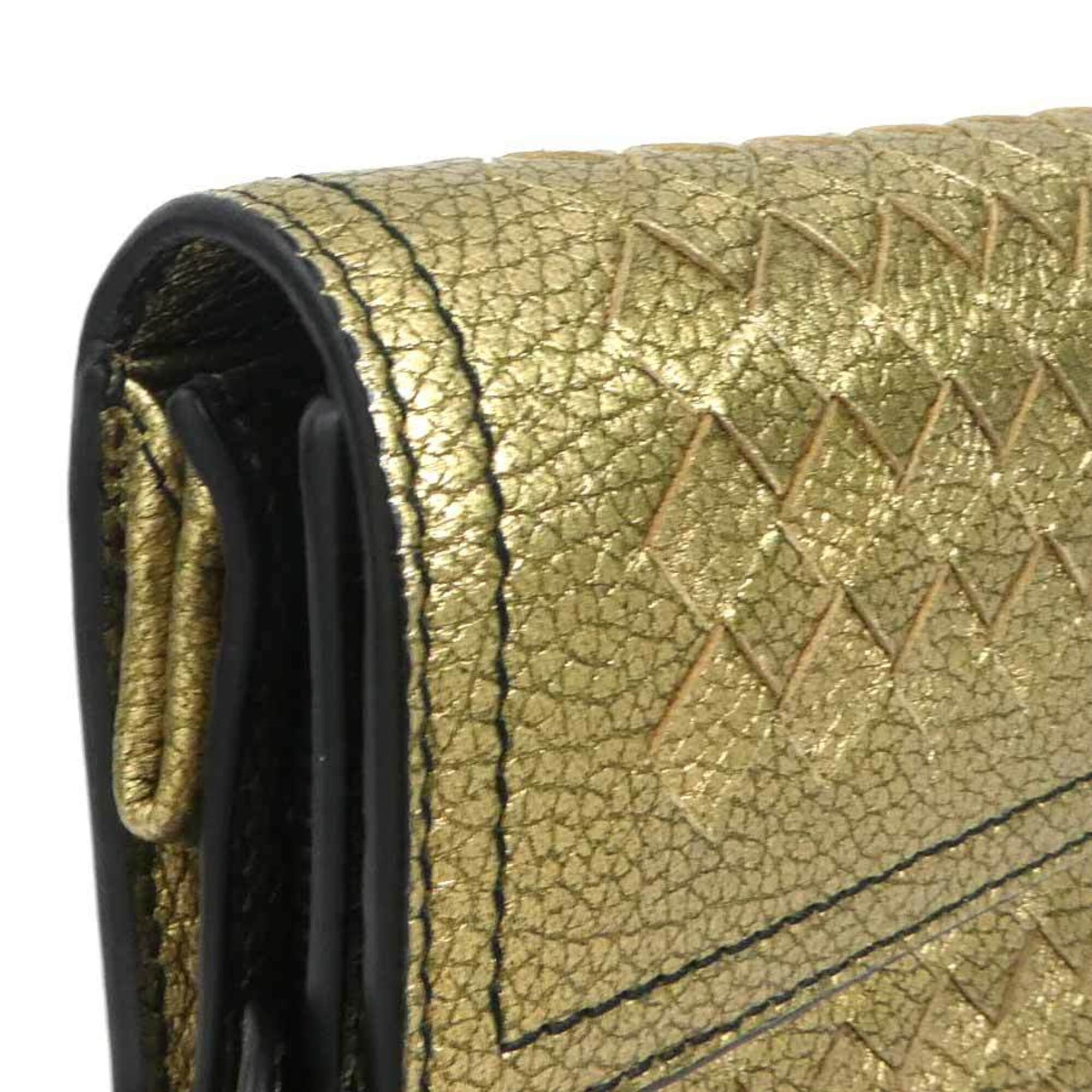 Bottega Veneta Gold Intrecciato Long Wallet (Bi-Fold) (Pre-Owned)