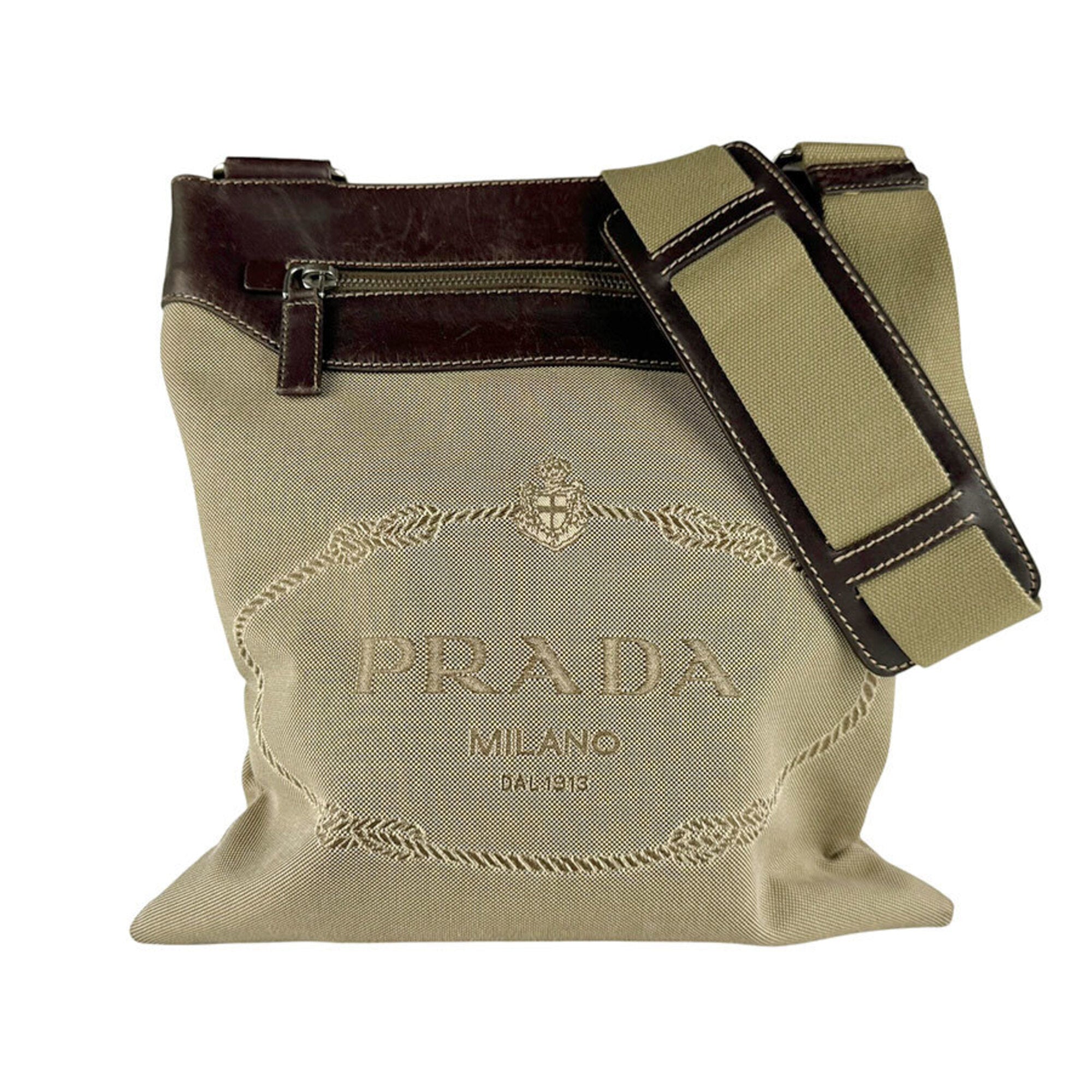Prada Brown Canvas Leather Shoulder Bag (Pre-Owned)
