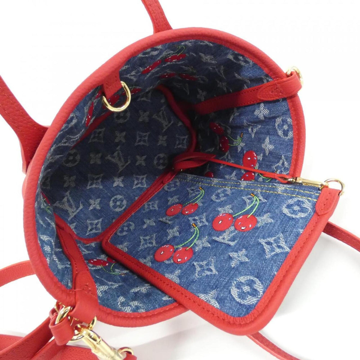 Louis Vuitton Monogram Cherry Blue Rouge Denim Canvas Leather Handbag Pouch (Pre-Owned)