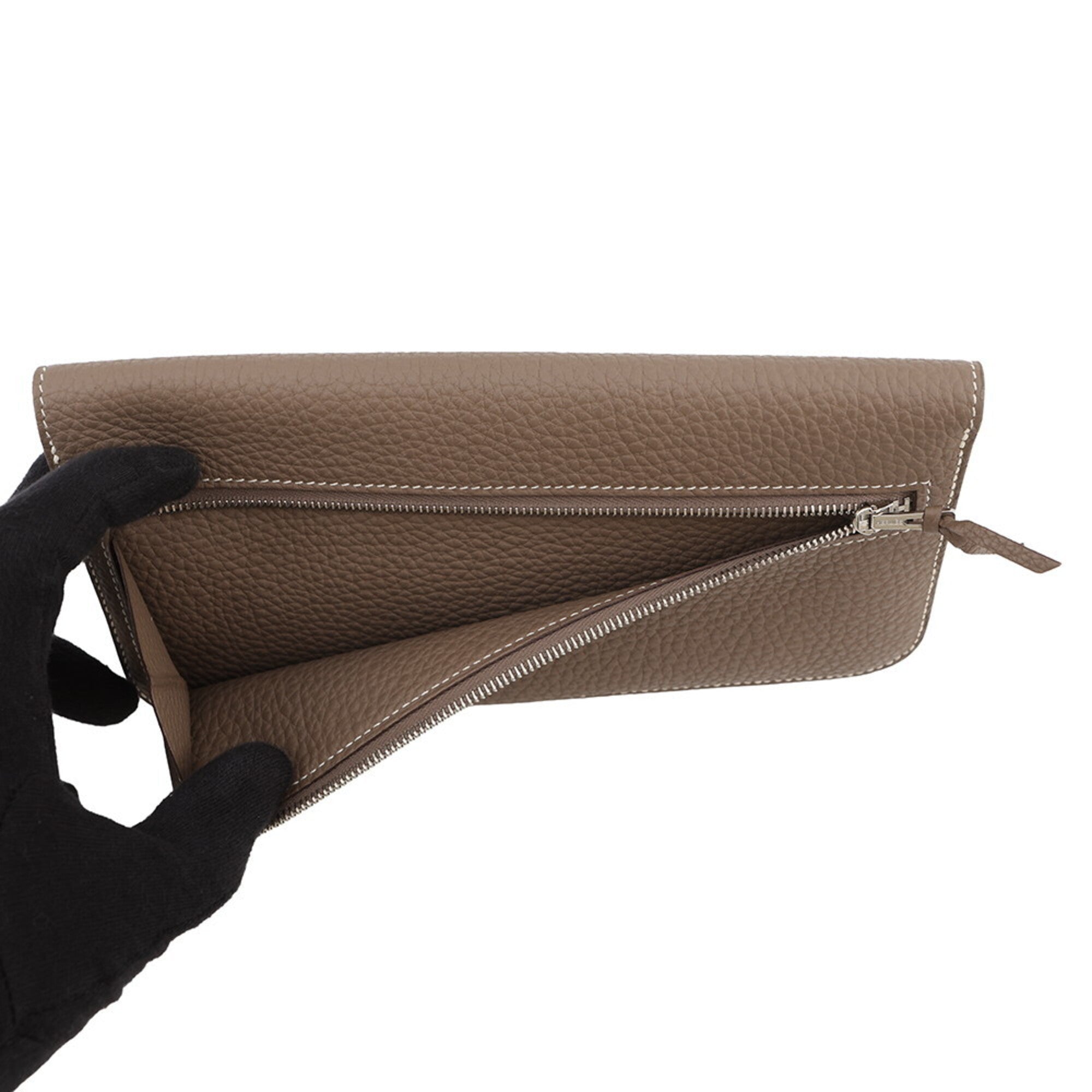 Hermes Etoupe Gray Togo Leather Long Wallet (Bi-Fold) (Pre-Owned)