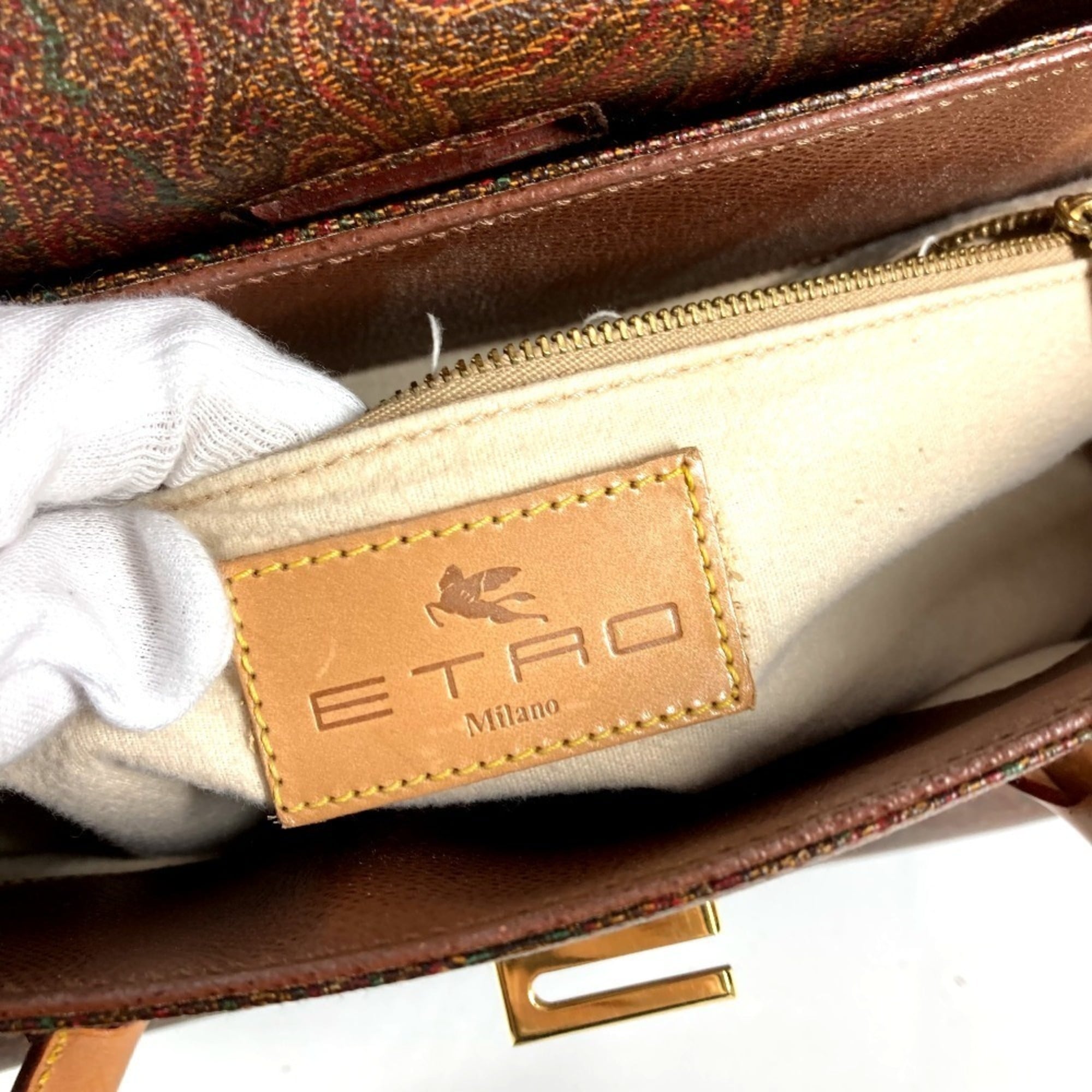 Etro Brown Leather Boston Bag Handbag Tote Bag (Pre-Owned)