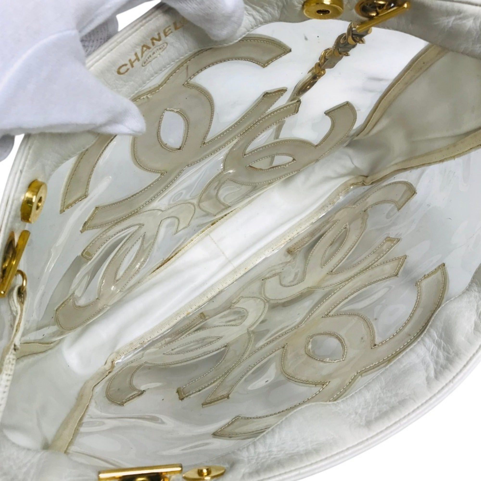 Chanel White Vinyl Leather Shoulder Bag Tote Bag (Pre-Owned)
