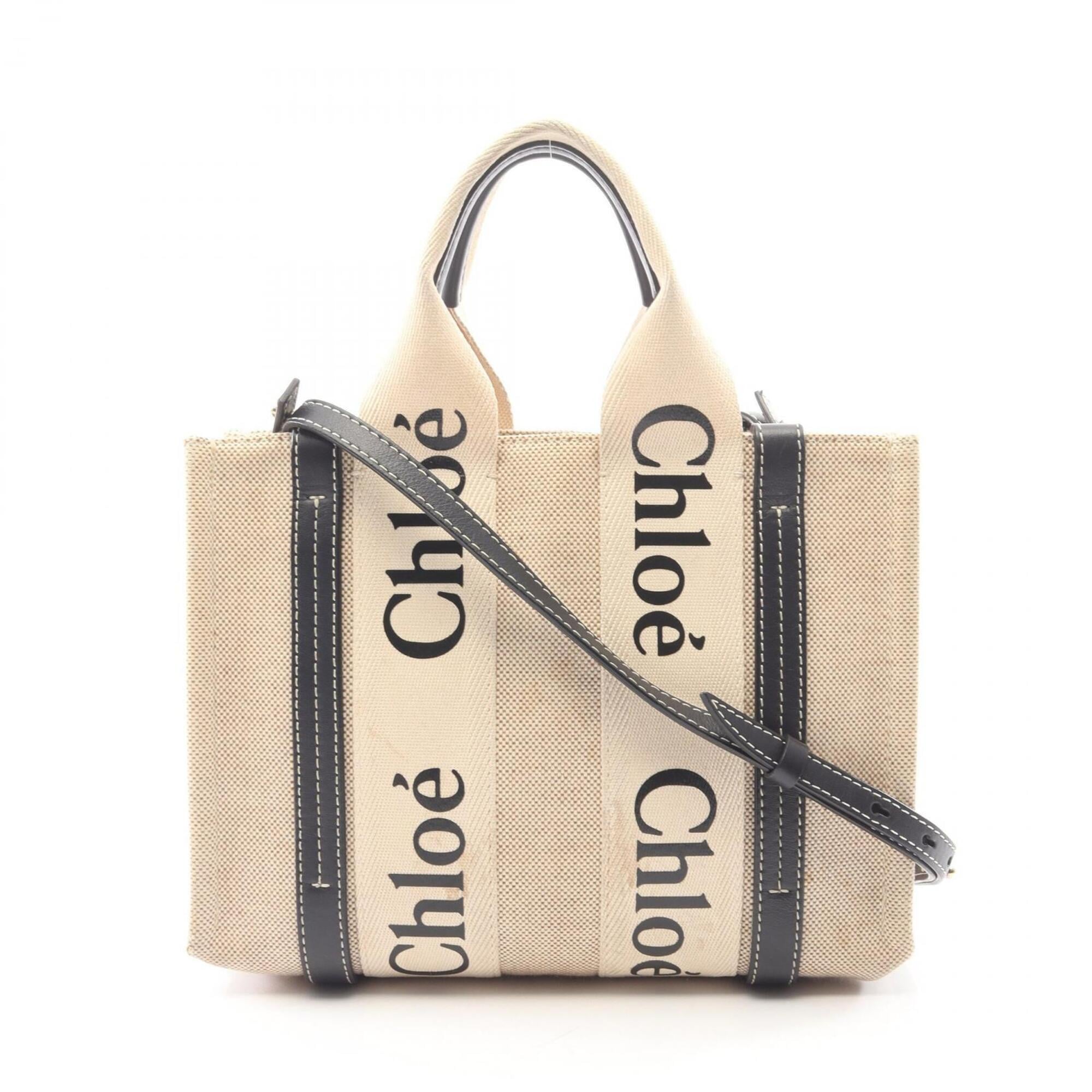 Chloé Beige Black Canvas Leather Handbag Tote Bag (Pre-Owned)