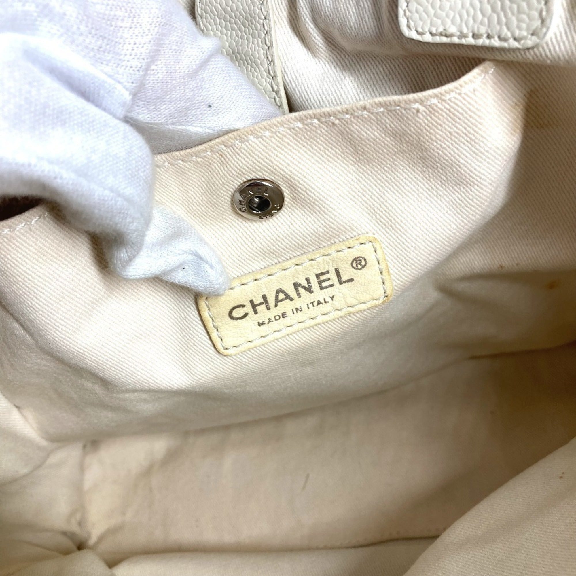 Chanel Ivory Cotton Shoulder Bag Tote Bag (Pre-Owned)