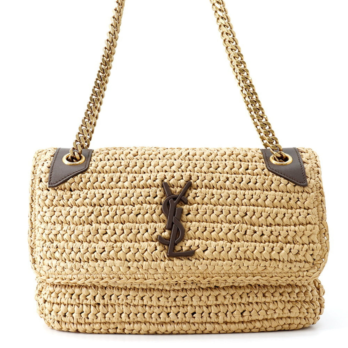 Yves Saint Laurent Brown Raffia Leather Handbag Shoulder Bag (Pre-Owned)