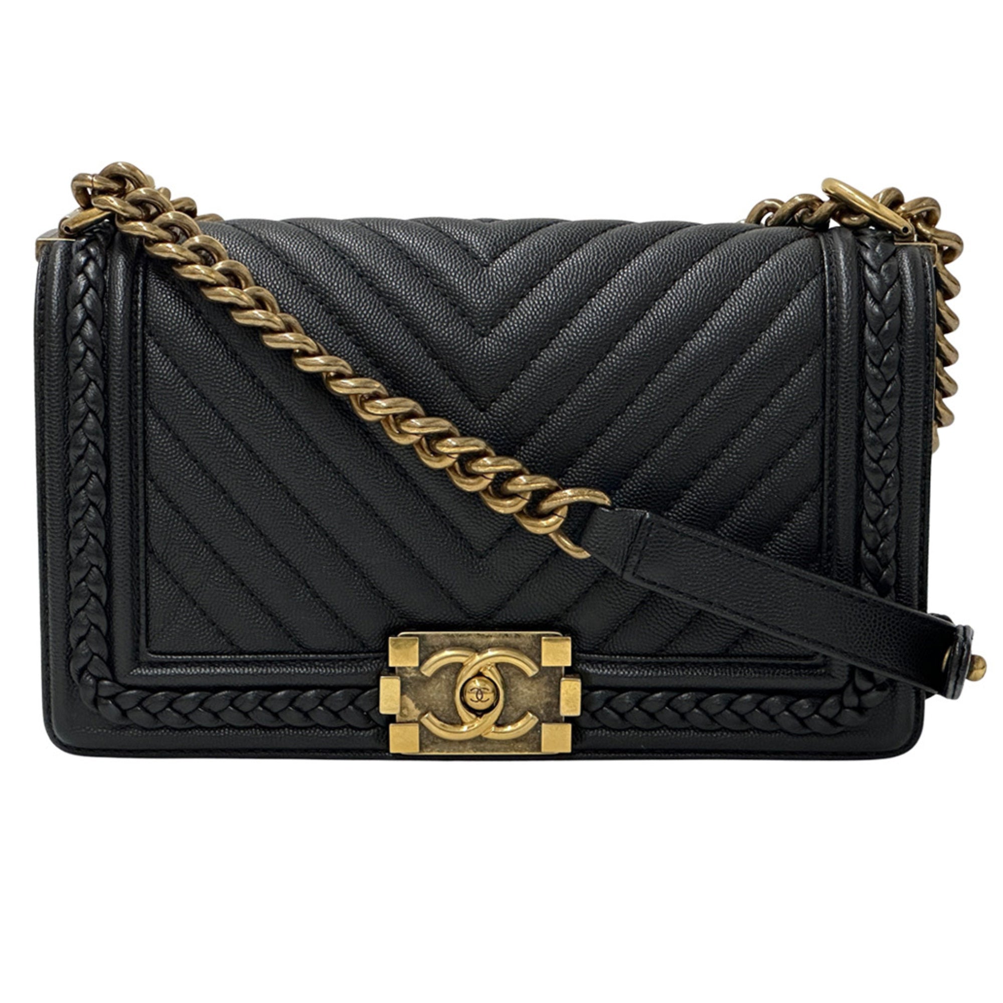 Chanel Black Grained Calfskin Handbag Shoulder Bag (Pre-Owned)