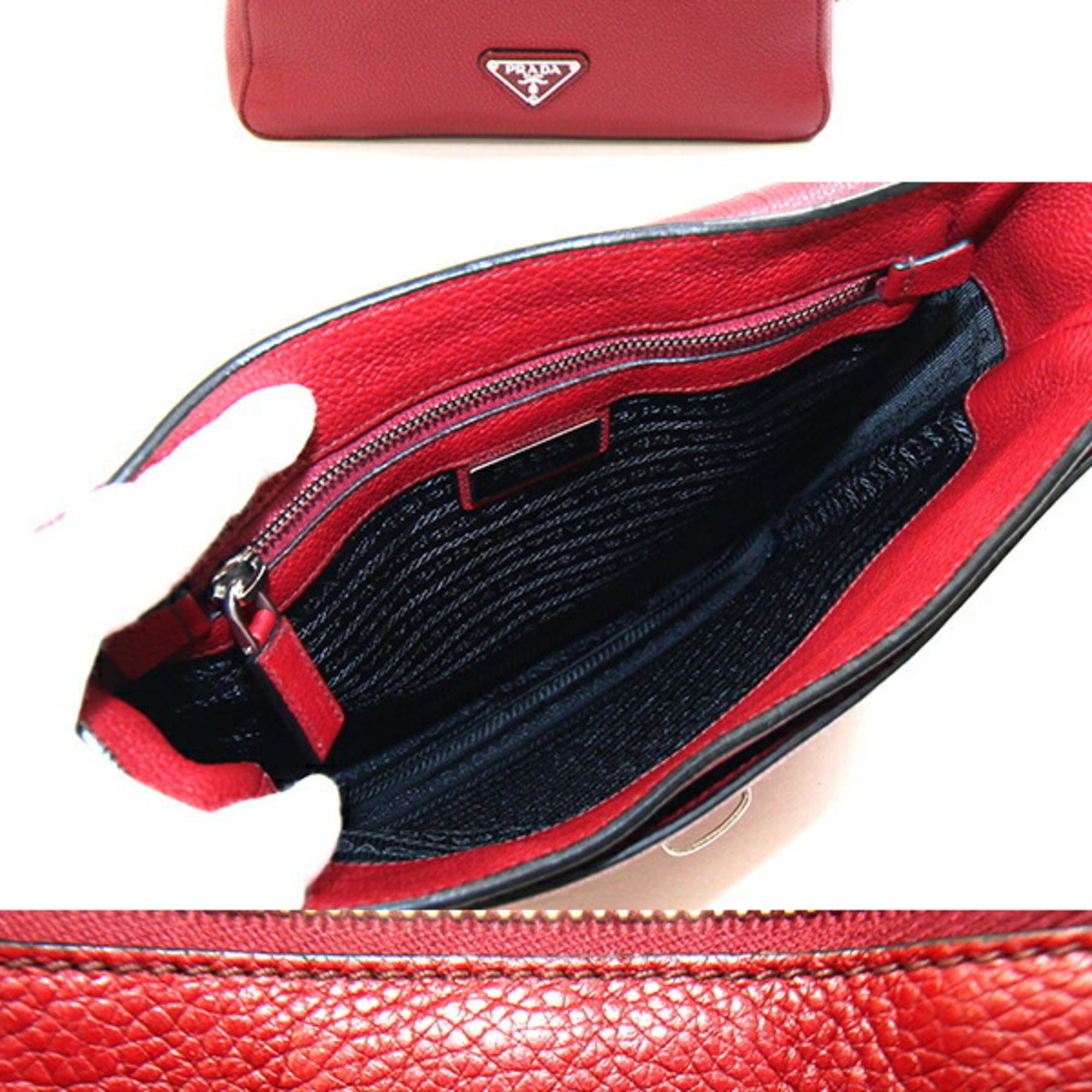 Prada Red Color Leather Shoulder Bag (Pre-Owned)