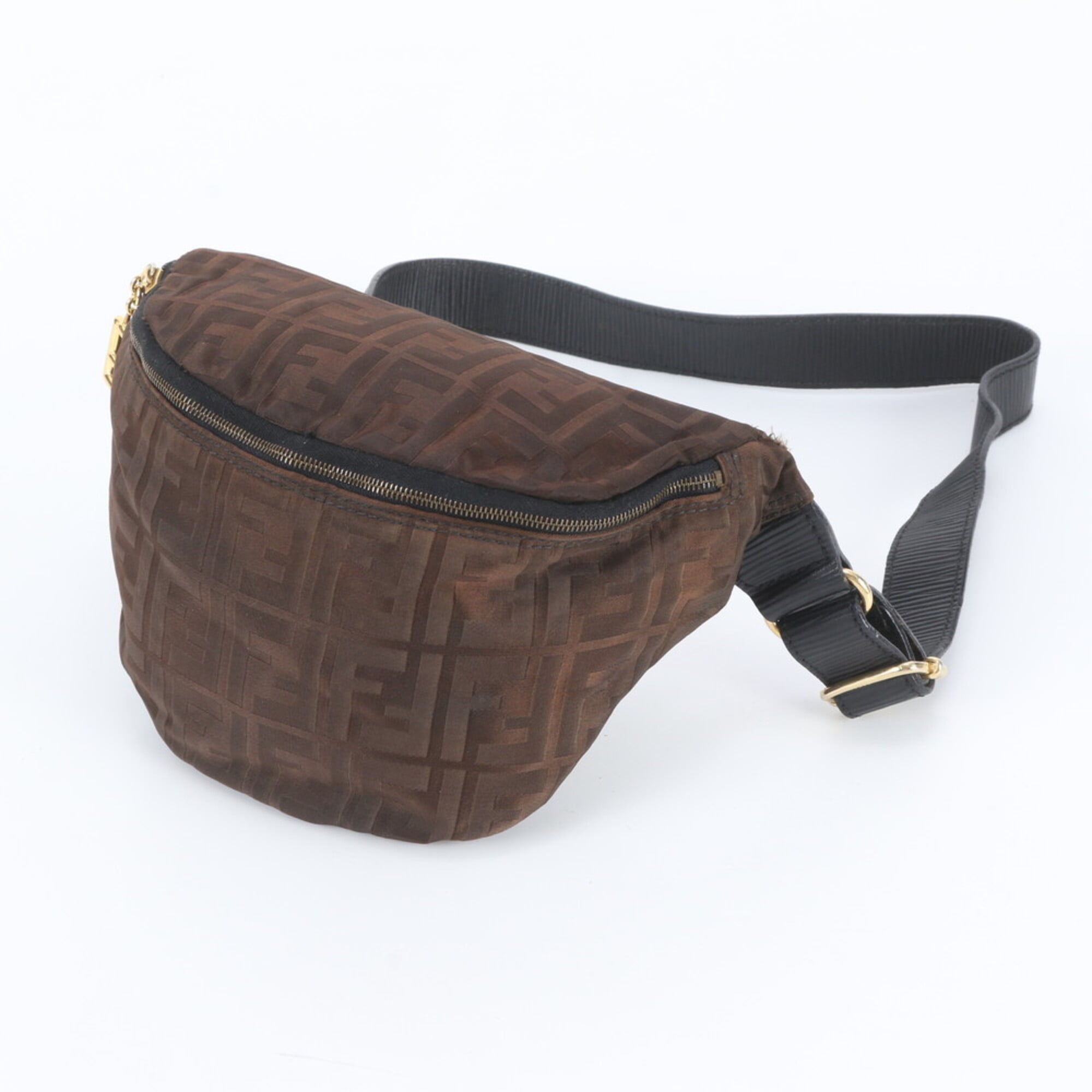Fendi Brown Leather Nylon Pouch Shoulder Bag Sling Bag (Pre-Owned)