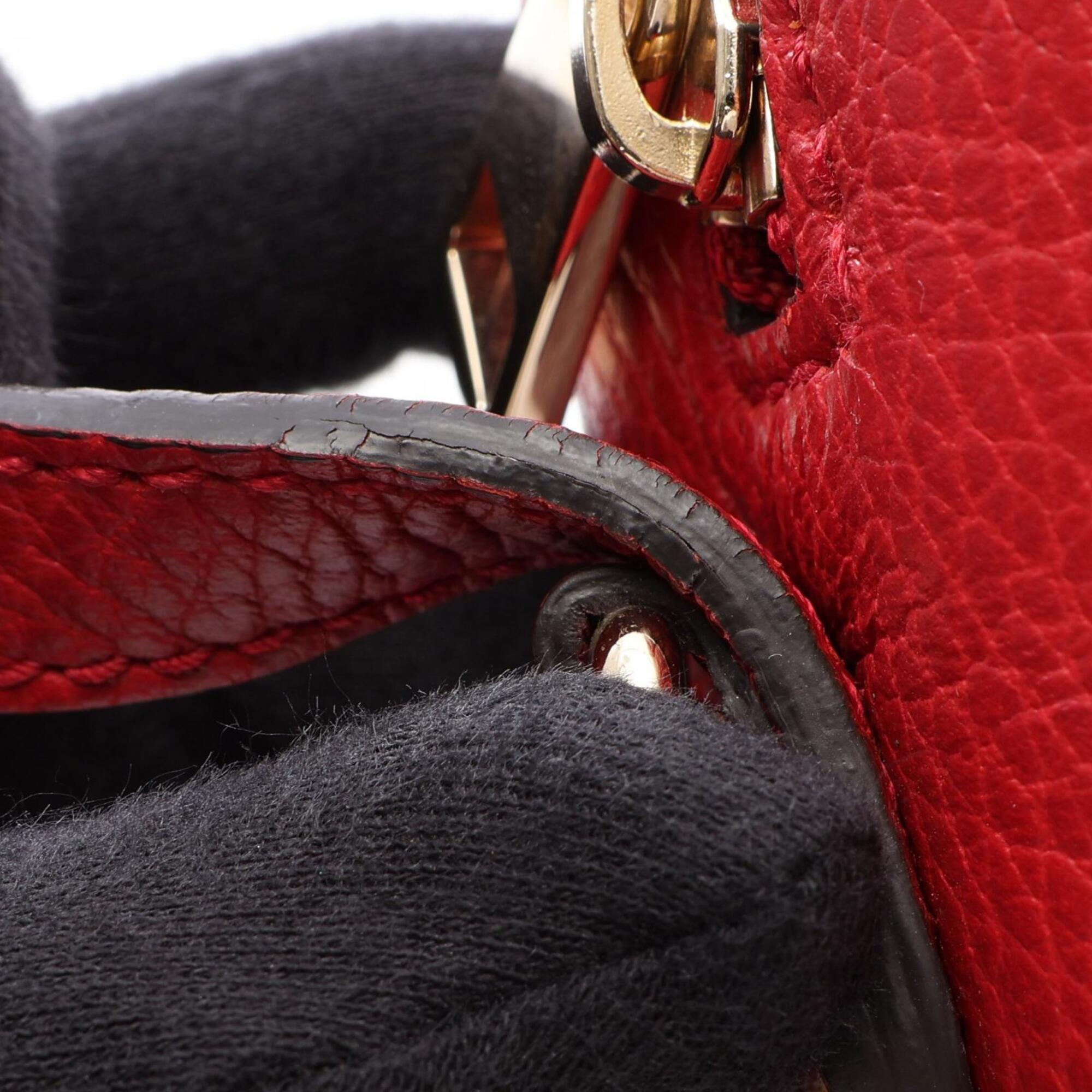 Gucci Beige Red Color Canvas Leather Handbag Shoulder Bag (Pre-Owned)