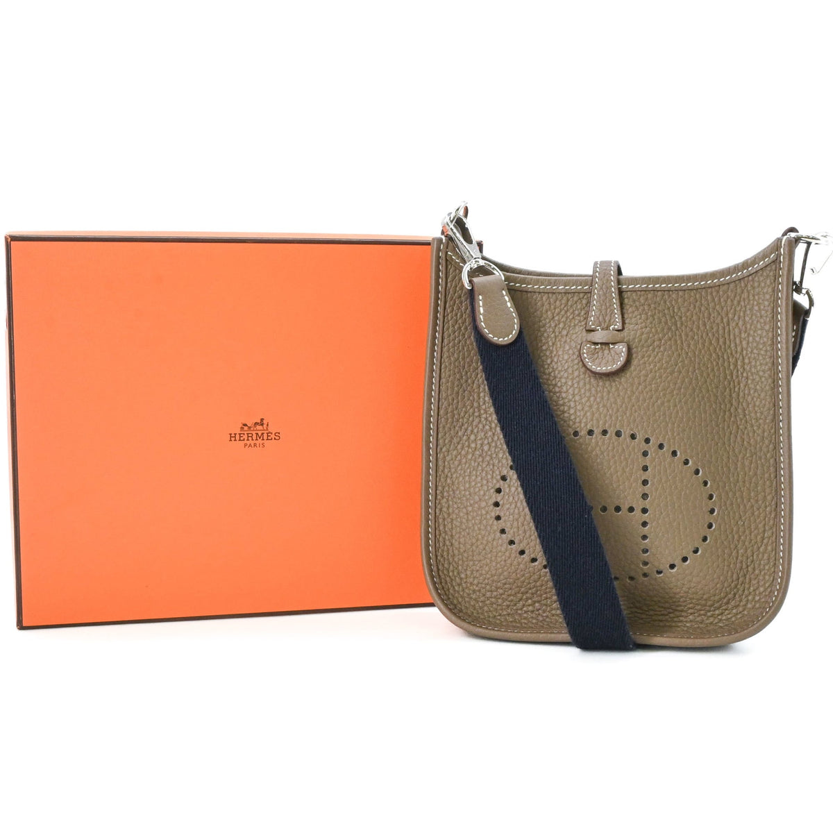 Hermes Etoupe Gray Grayish Taurillon Clemence Leather Shoulder Bag (Pre-Owned)