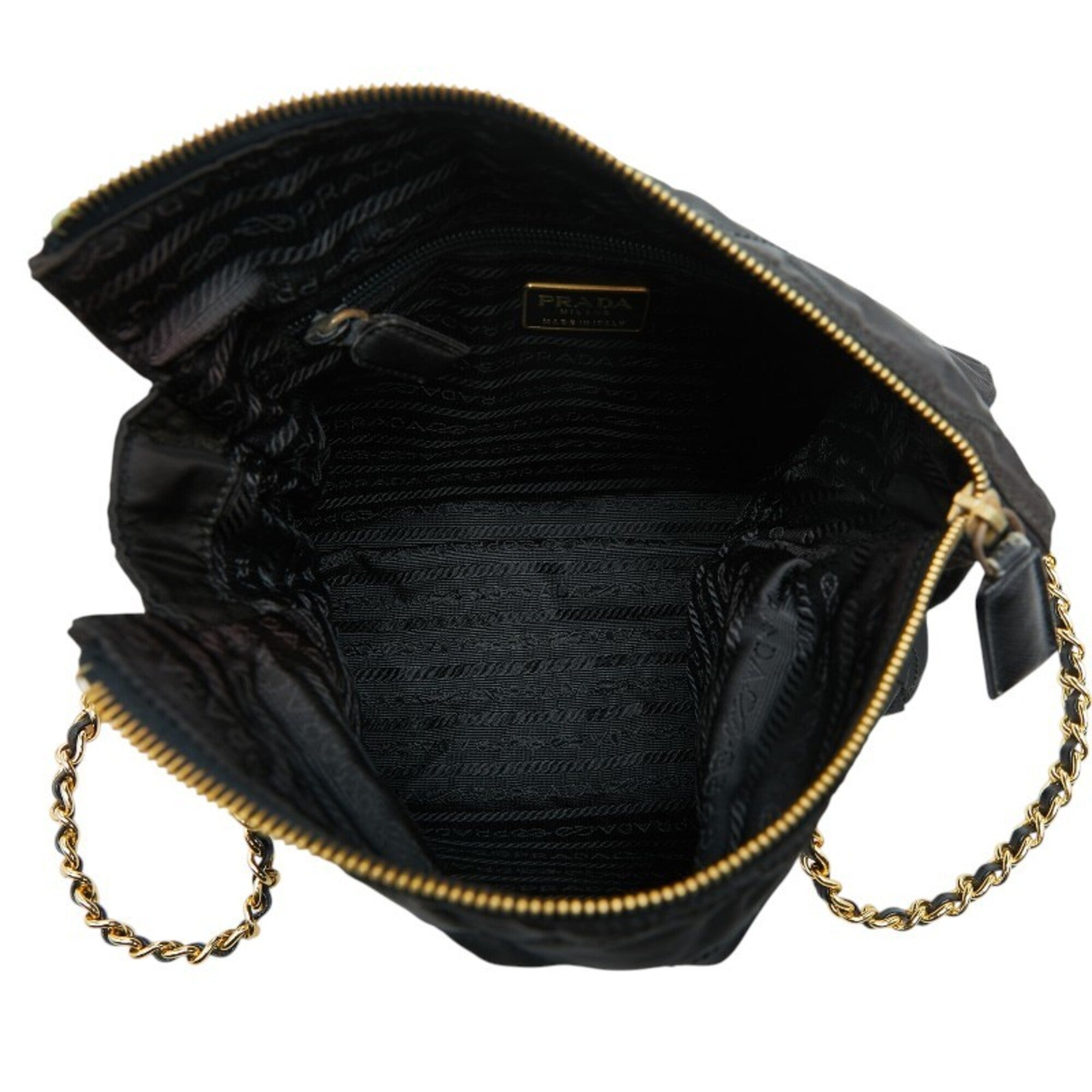 Prada Black Gold Nylon Shoulder Bag (Pre-Owned)