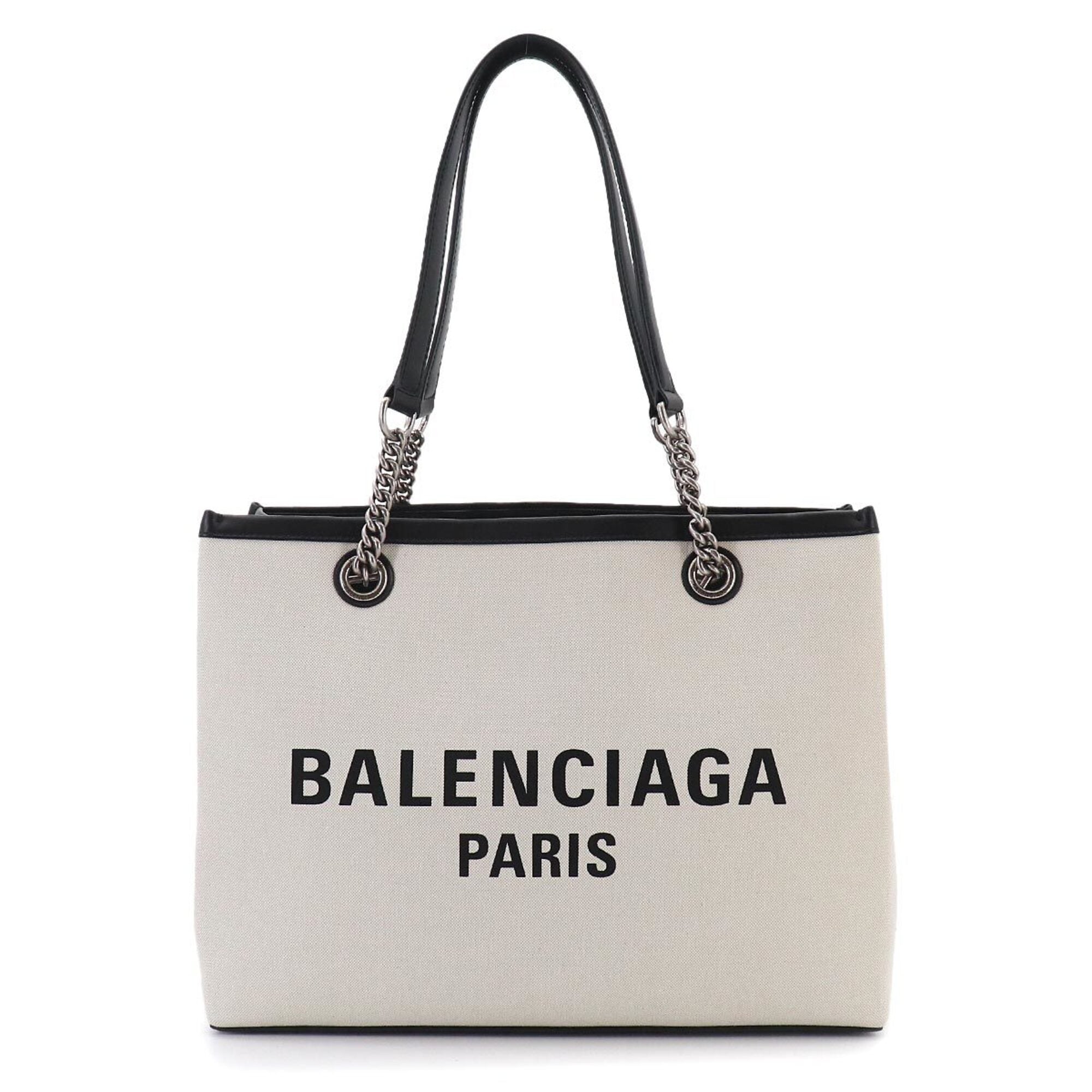 Balenciaga Black White Canvas Leather Handbag Tote Bag (Pre-Owned)