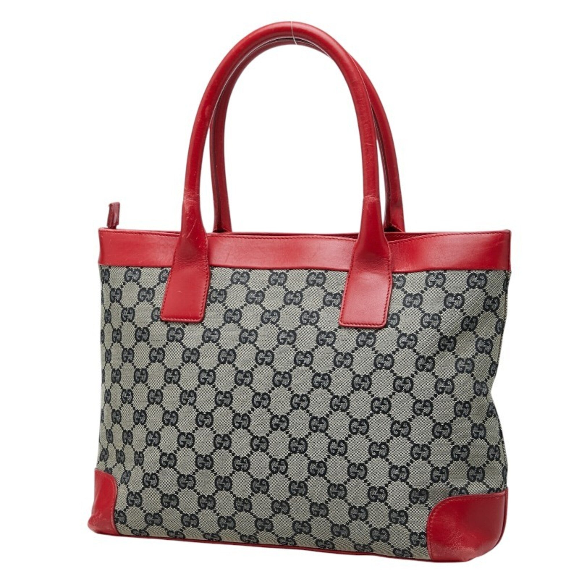 Gucci Beige Red Color Canvas Leather Handbag Tote Bag (Pre-Owned)