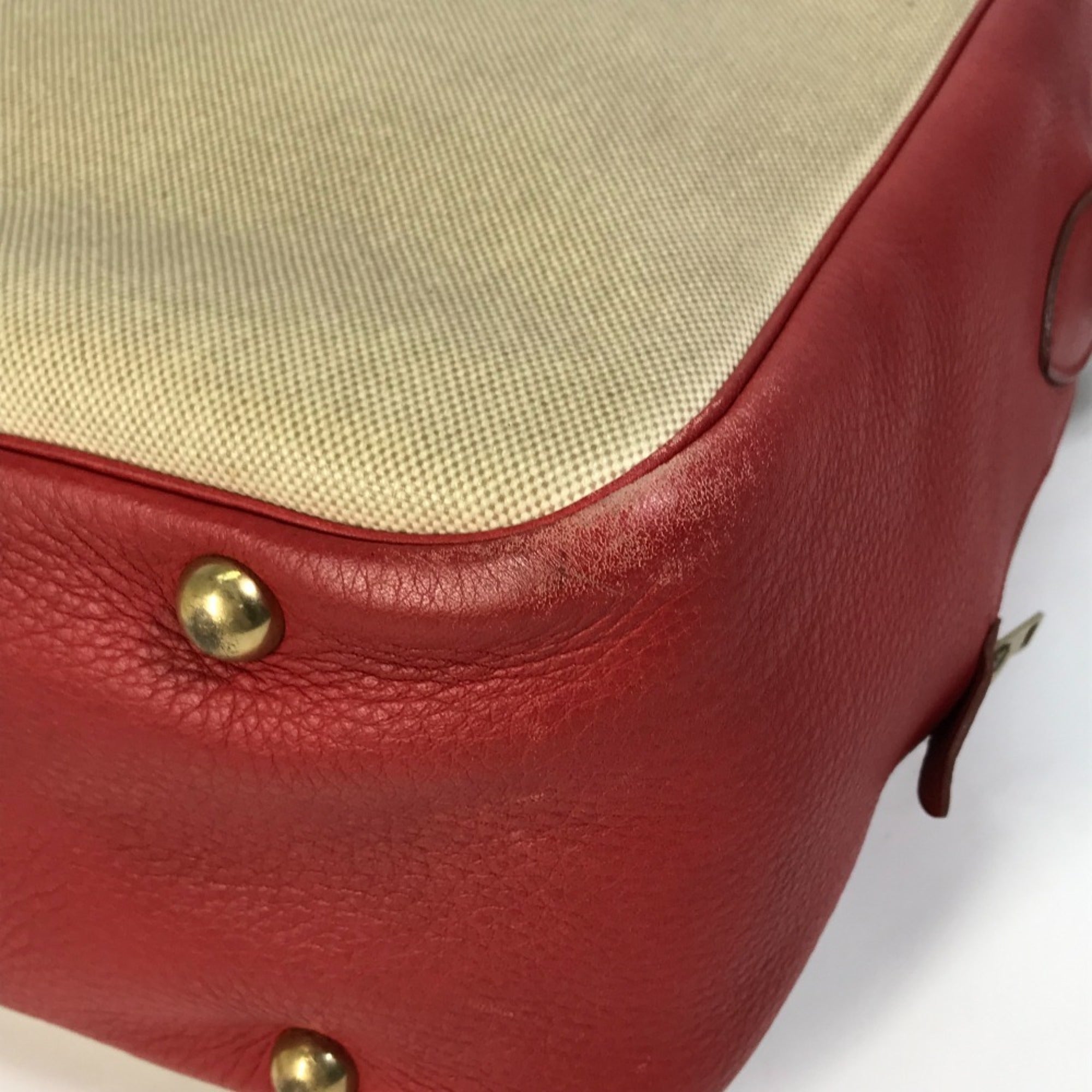 Hermes Beige Red Color Toile H Leather Shoulder Bag (Pre-Owned)